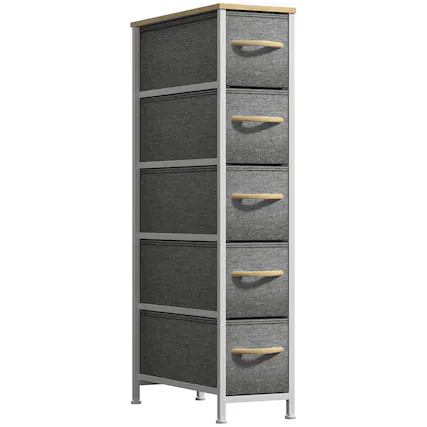 Front. Sorbus - Sorbus 5 Drawers Narrow Dresser with Steel Frame, Wood Top & Fabric Bins for Small Spaces, Closets, Bedrooms, Bathrooms - Beige.