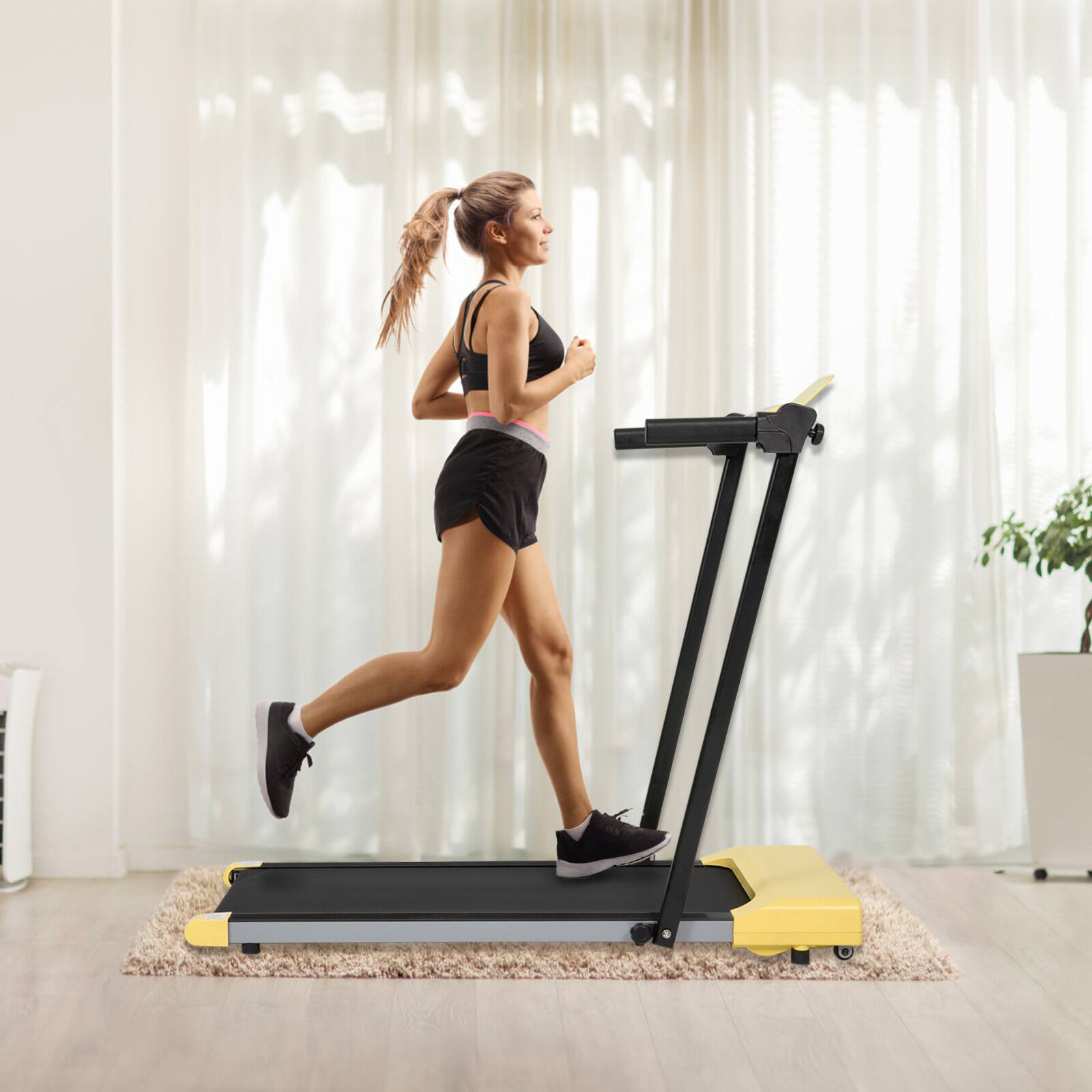 Alt View 3. Akoasm - Walking Pad Folding Treadmills for Home with LED Displays and Built-in Wheels for Walking & Running - Yellow.