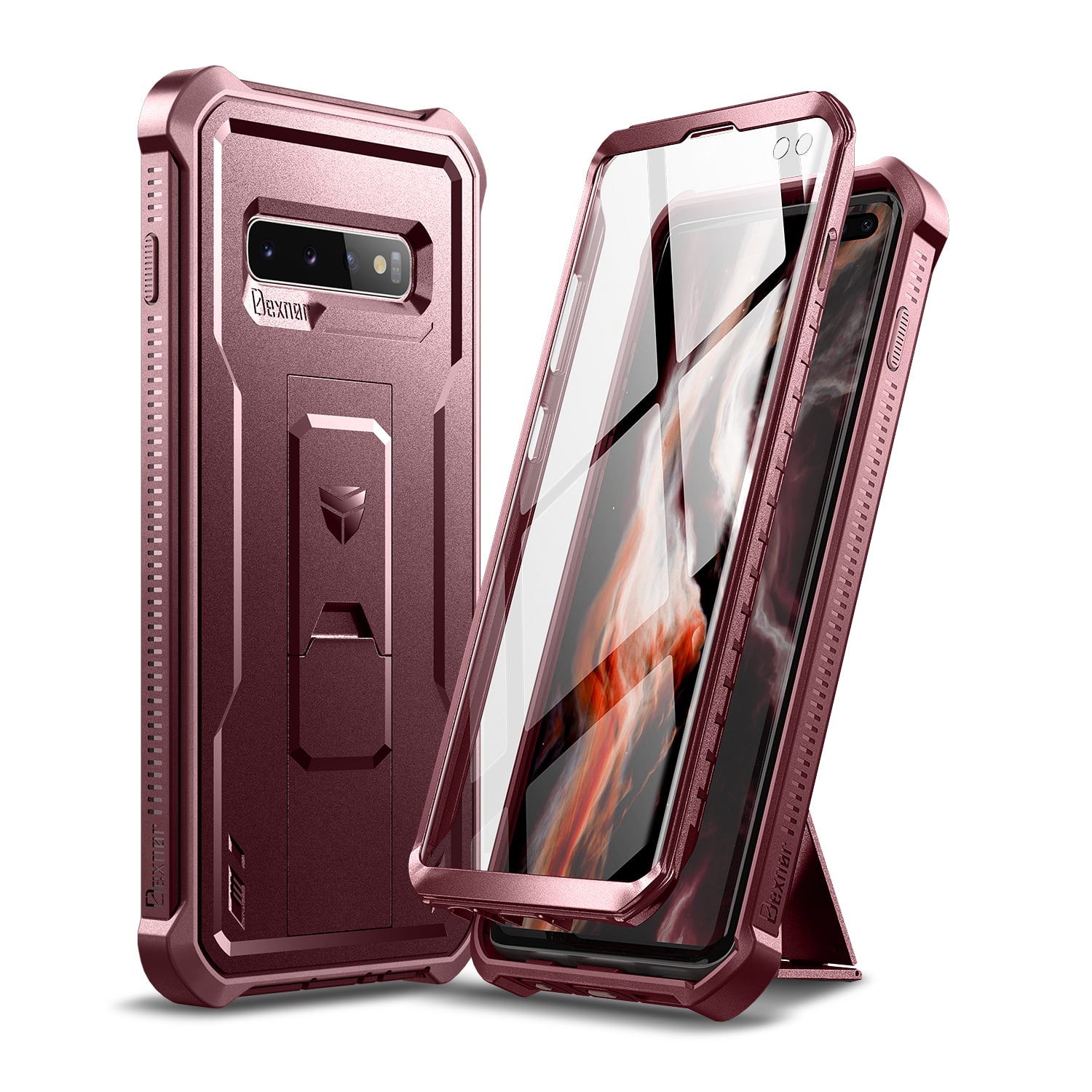 dexnor - Case foer Samsung Galaxy S10+ Plus Heavy Duty Military Grade Protection Shockproof Protective Cover - Maroon Red