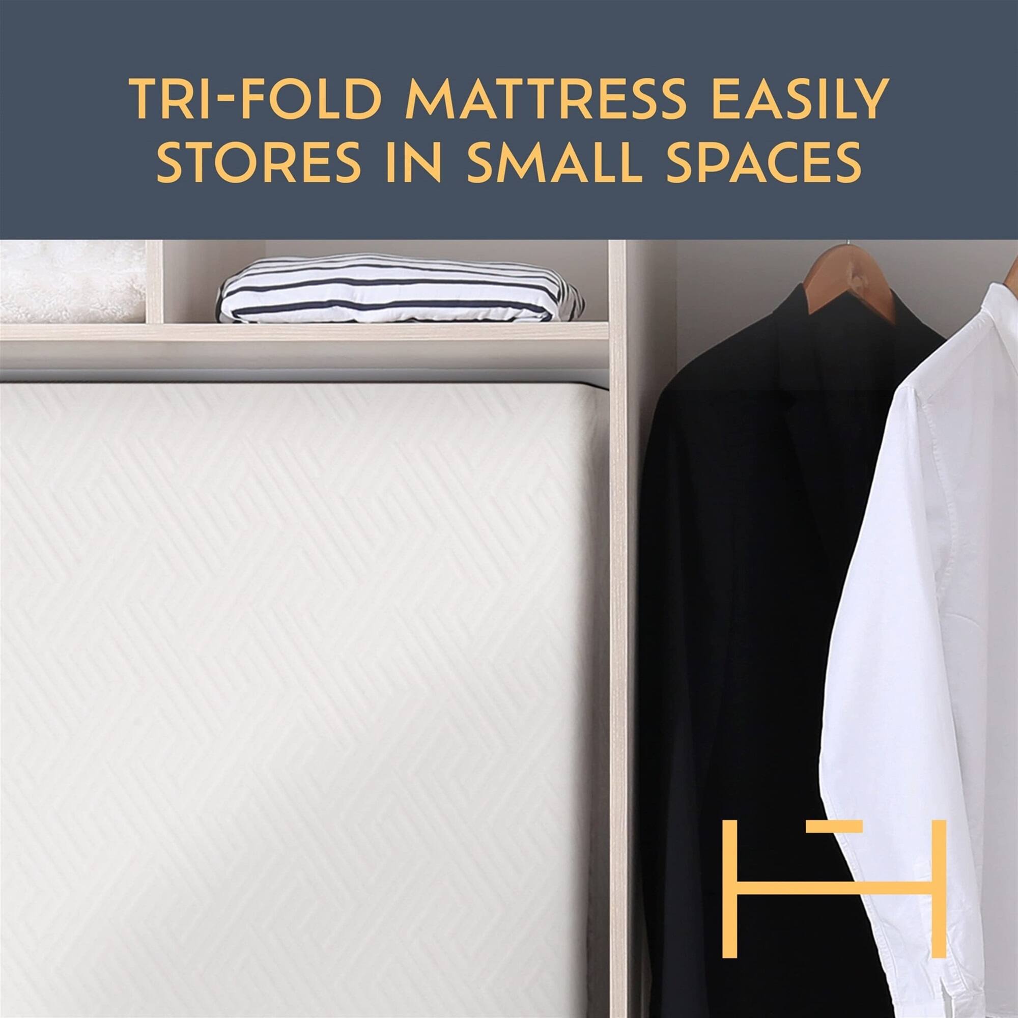 TRI-FOLD MATTRESS EASILY STORES IN SMALL SPACES