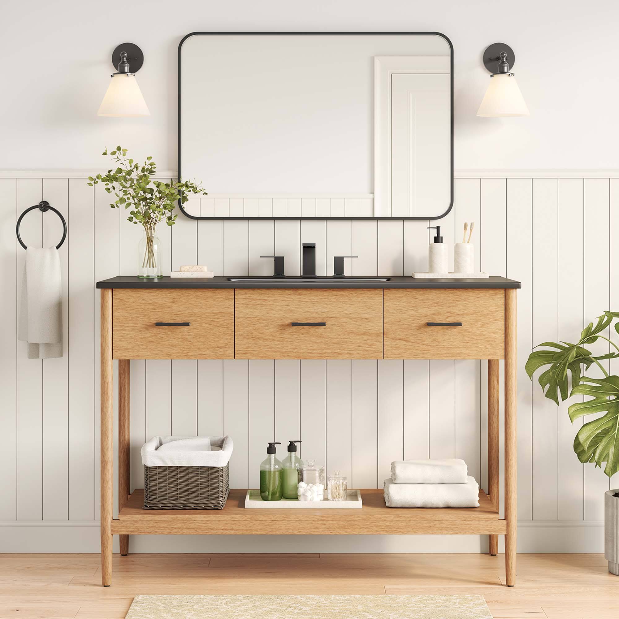 Front. Modway - Zaire Bathroom Vanity Basin Included by Modway - Natural Black.