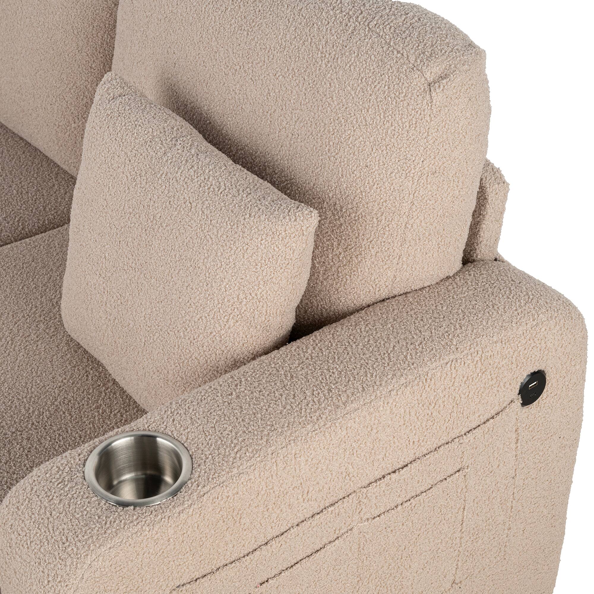 Alt View 5. Vaczon - 3-Seater Reclining Sofa with USB Port and Dual Cup Holders, Comfortable Fabric Couch for Living Room and Home Theater - Beige.