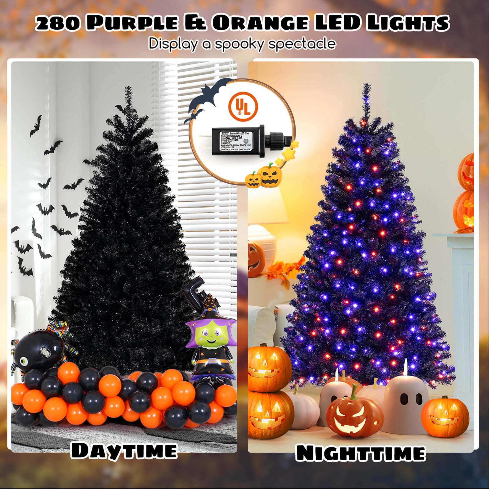 280 Purple & Orange LED Lights Display a spooky spectacle. Daytime, Nighttime.