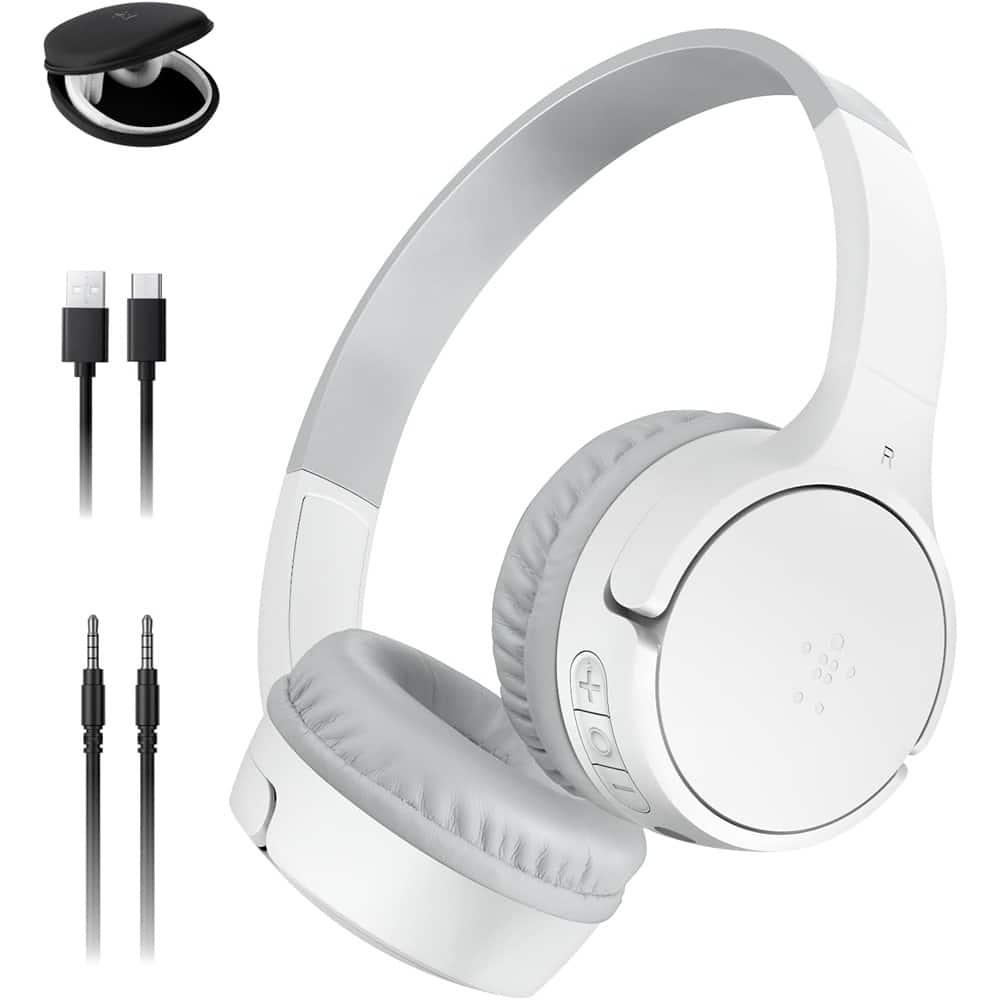 ACJPR - Mini Kids Wireless Headphones w/Built-in Microphone - White