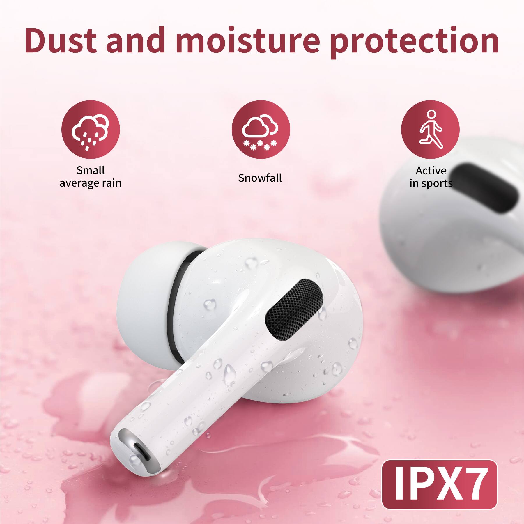 Dust and moisture protection

- Small average rain
- Snowfall
- Active in sports

IPX7