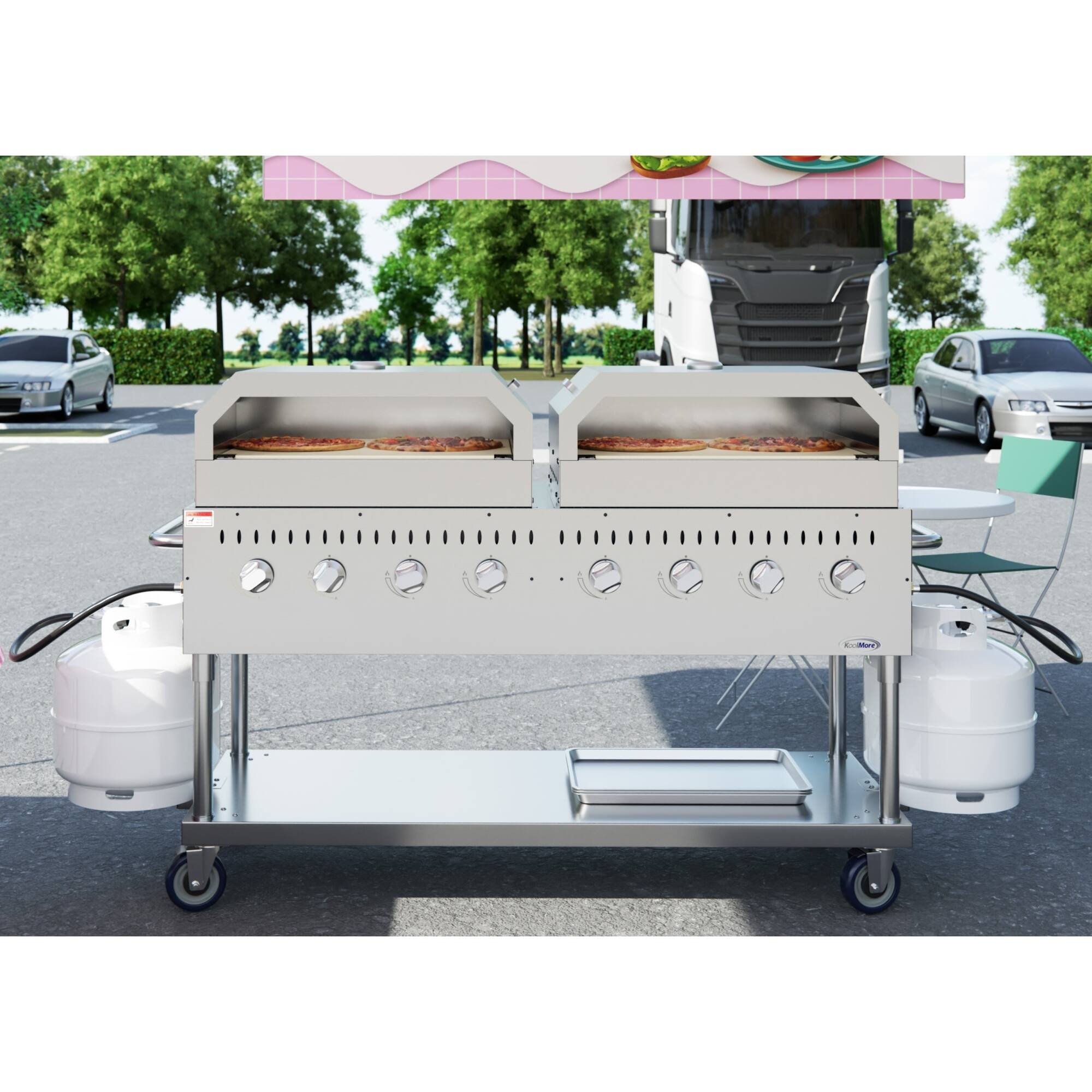 Back. Koolmore - 60 in. 8-Burner Commercial Outdoor Propane Gas Grill with Two 30 in. Pizza Ovens in Stainless-Steel, (CGKIT6-P30P30) - Stainless Steel.