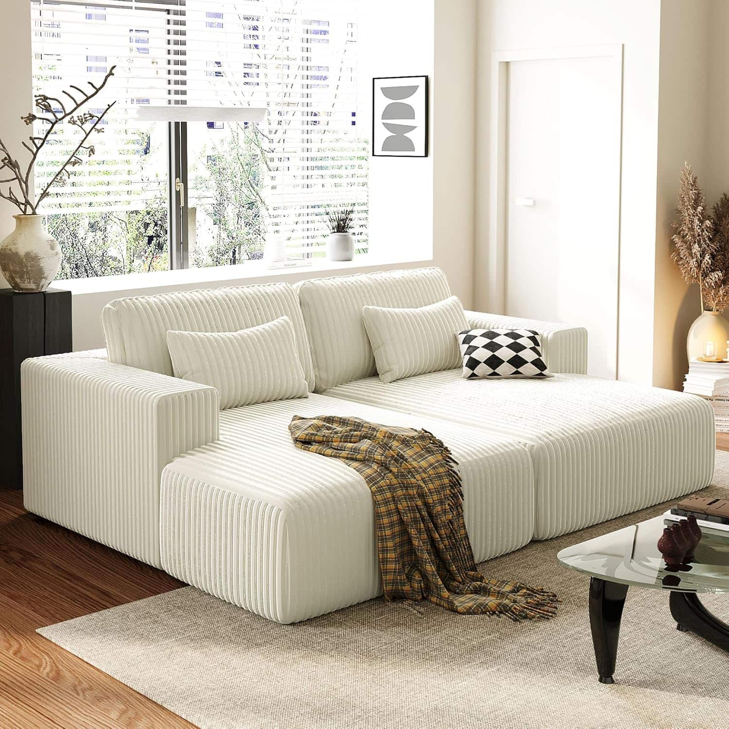 Photos - Sofa Trinkets Crazed - 86.6" Oversized Double Lounge Chaise, Boneless Lounge  Bed with Pillows - beige WY000449AAK