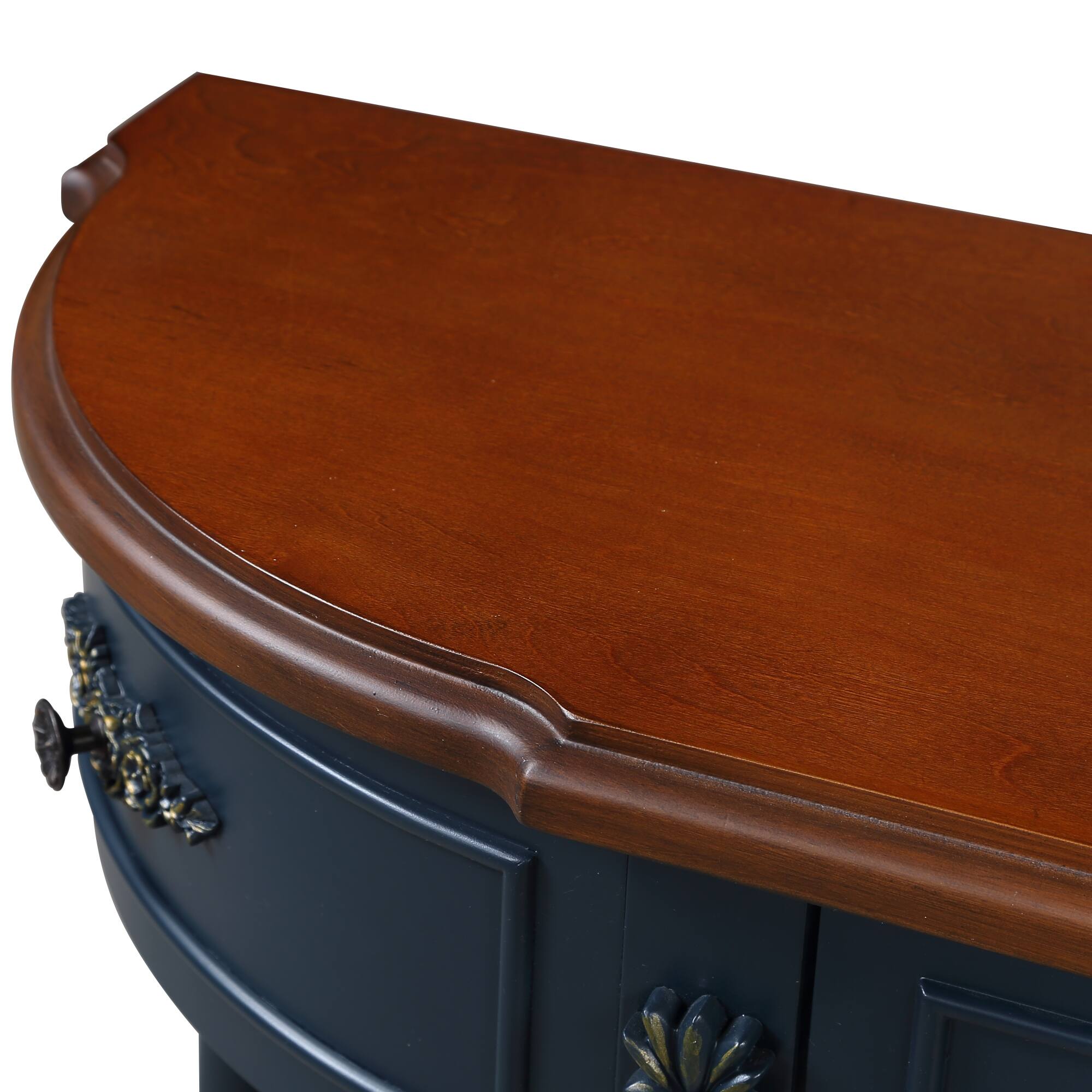 Alt View 10. GOODSILO - Retro Curved Wood Console Table with Open Shelf and Drawers Half Moon Sofa Table Solid Wood Entry Table - Navy Blue.