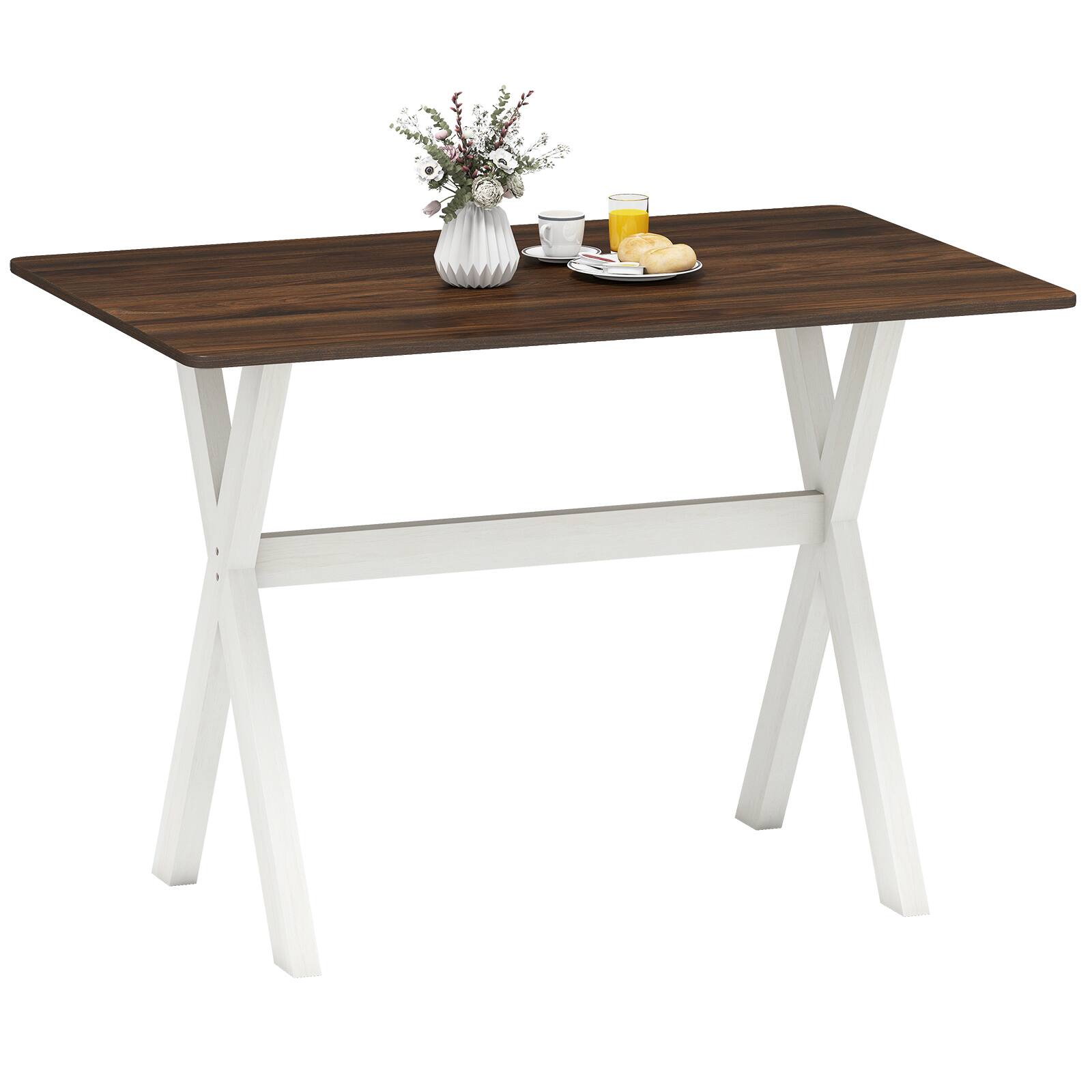 Front. Gymax - Gymax Dining Table w/ X-shaped Frame Wood Grain Texture Tabletop Accent Side Table - White.