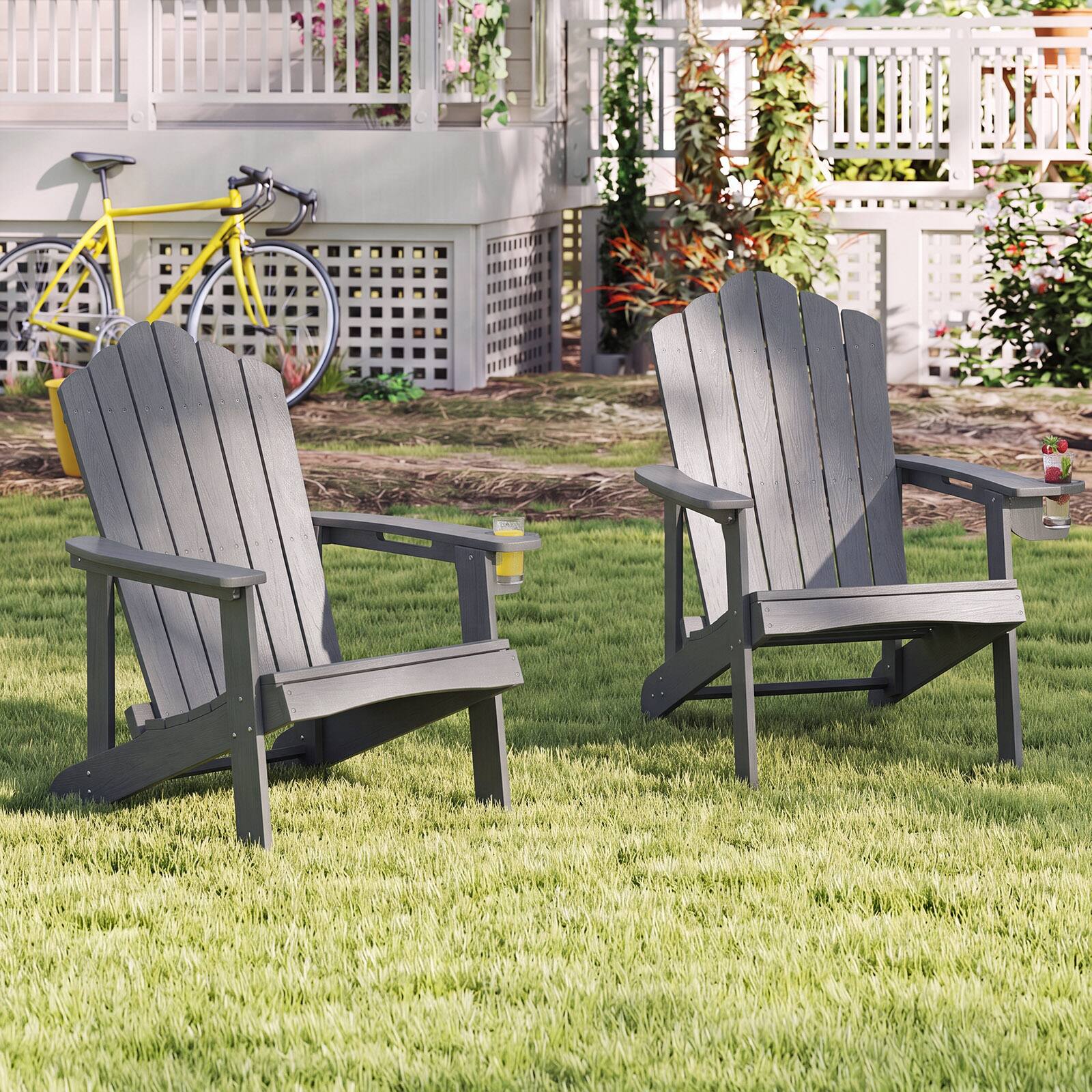 Alt View 1. Costway - Costway 2PCS Patio Adirondack Chair Weather Resistant Garden Deck W/Cup Holder - Grey.