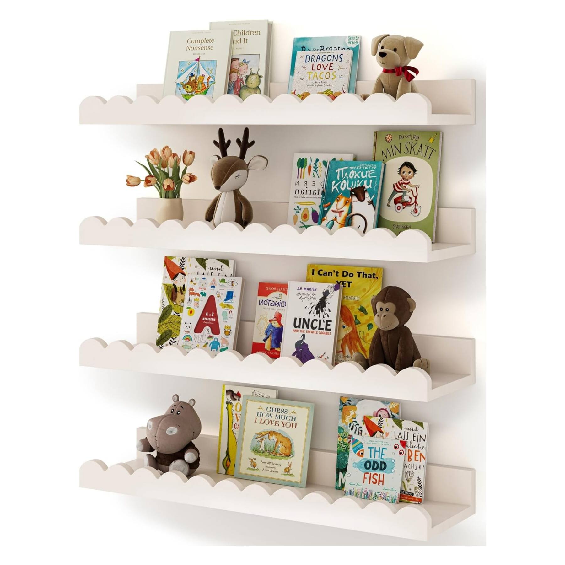 Dazzed Corner - Nursery Book Shelves, 4-Pack Floating Shelves - White