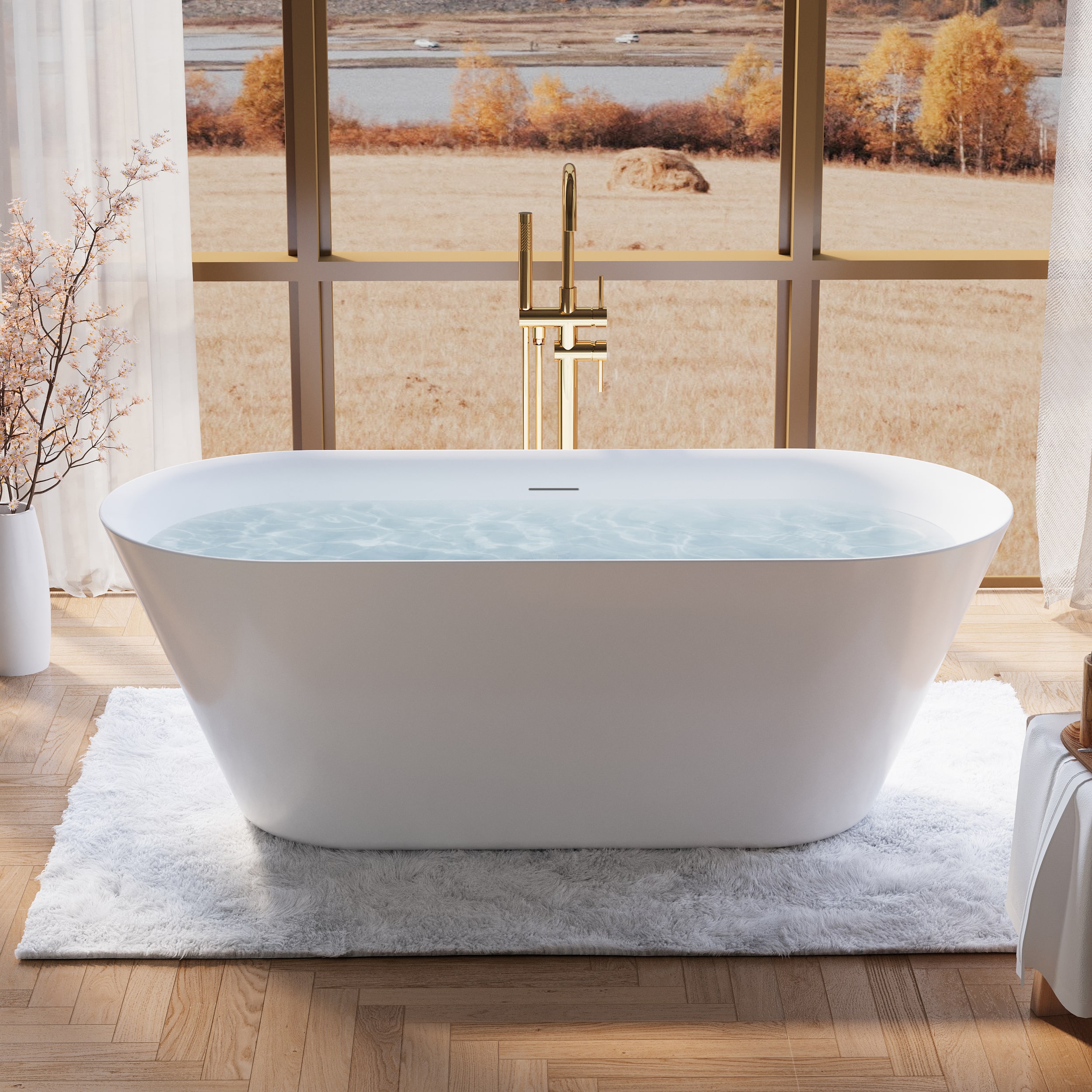 WELLFOR - Sable 66 in. Acrylic Flat Bottom Double Ended Freestanding Soaking Bathtub with Drain and Overflow - White price history on PriceWatchPro