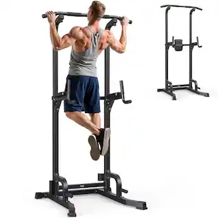 Sportsroyals - Power Tower Pull Up Bar Station, 360LBS Stable Pull Up Dip Station for Home Gym Strength Training Equipment - Black