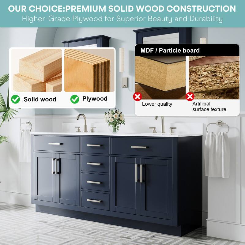 OUR CHOICE: PREMIUM SOLID WOOD CONSTRUCTION  
Higher-Grade Plywood for Superior Beauty and Durability  

Solid wood  
Plywood  

MDF / Particle board  
Lower quality  
Artificial surface texture