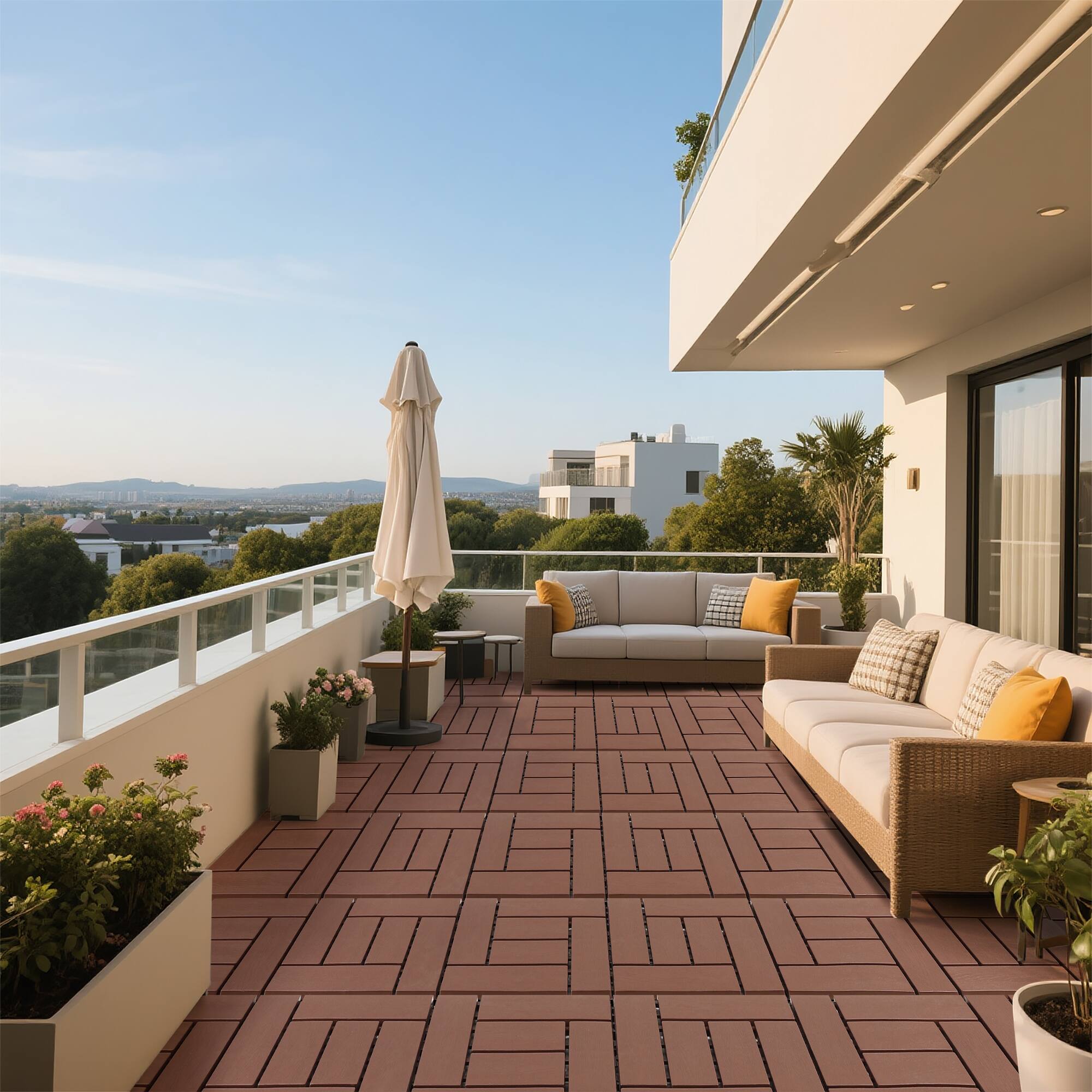 Alt View 2. APRILSOUL - 44pcs 12in ZZ style Interlocking Deck Tiles Indoor Outdoor Brown - Brown.