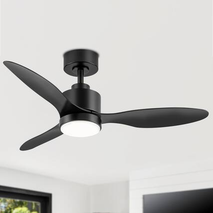 Front. Breezary - 42" Modern Indoor Ceiling Fan, 3 ABS Blades, 6-Speed DC Motor, Remote Control, Timer, 5'' Downrod, Light/No Light Option - Black (With Light).