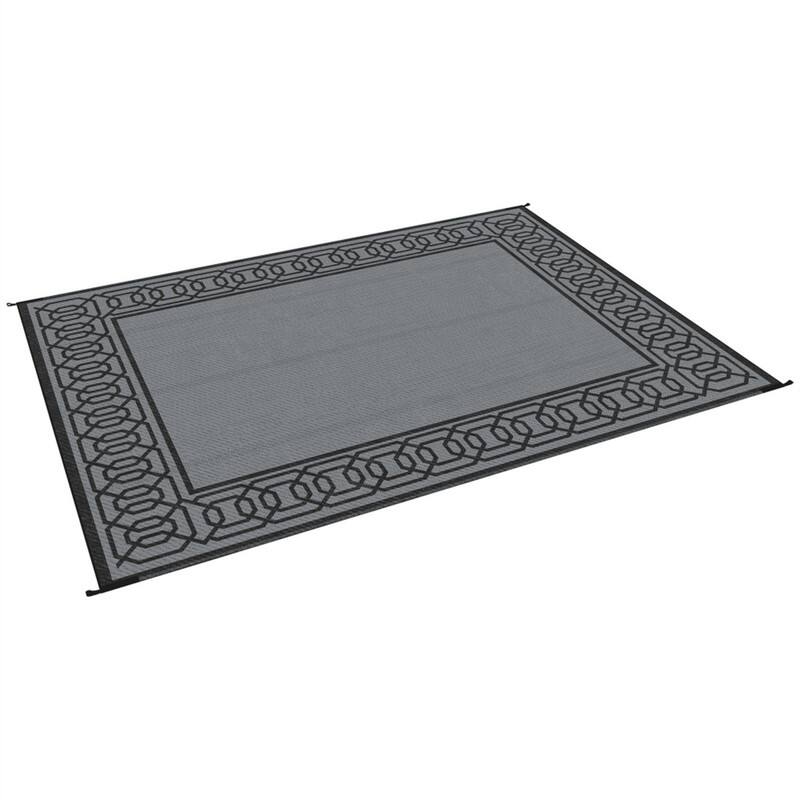 Alt View 4. HTUTWOO - Reversible Outdoor Rug -9' x 12' Waterproof Plastic Straw Floor Mat,Portable Camping Carpet,Large Patio Mat for Backyard - BLACK+GREY.