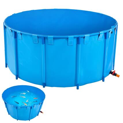 Front. VEVOR - Canvas Fish Pond, 1320 Gal Capacity Above Ground Fish Pond, Foldable PVC Koi Tank, Round Goldfish Tank with Stable Frame - Blue.