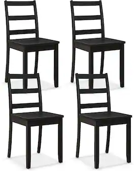 Costway - Dining Chairs Set of 4 Wood Dining Room Kitchen Side Chairs - Black