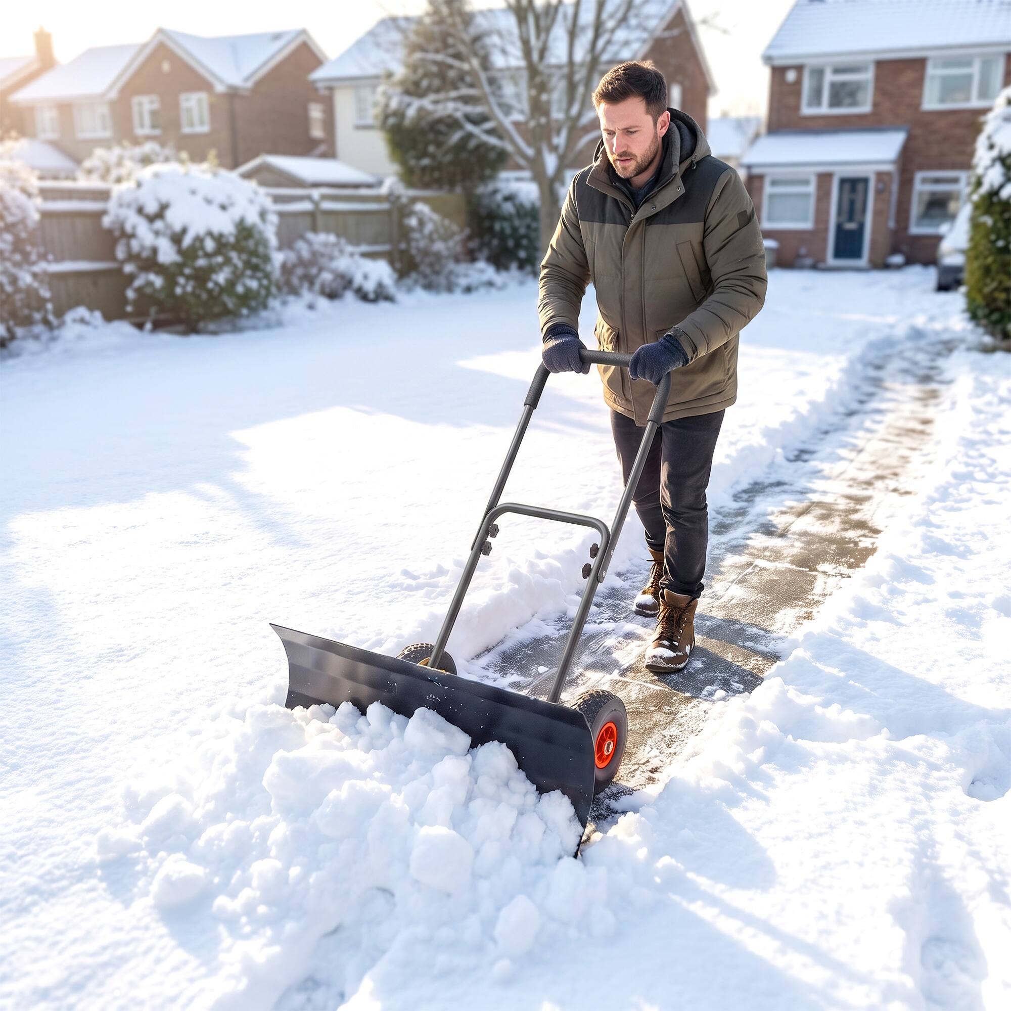 Alt View 8. Outsunny - Shovel with Wheels, 29" x 16.5" Metal Snow Pusher with Adjustable Handle - Black.