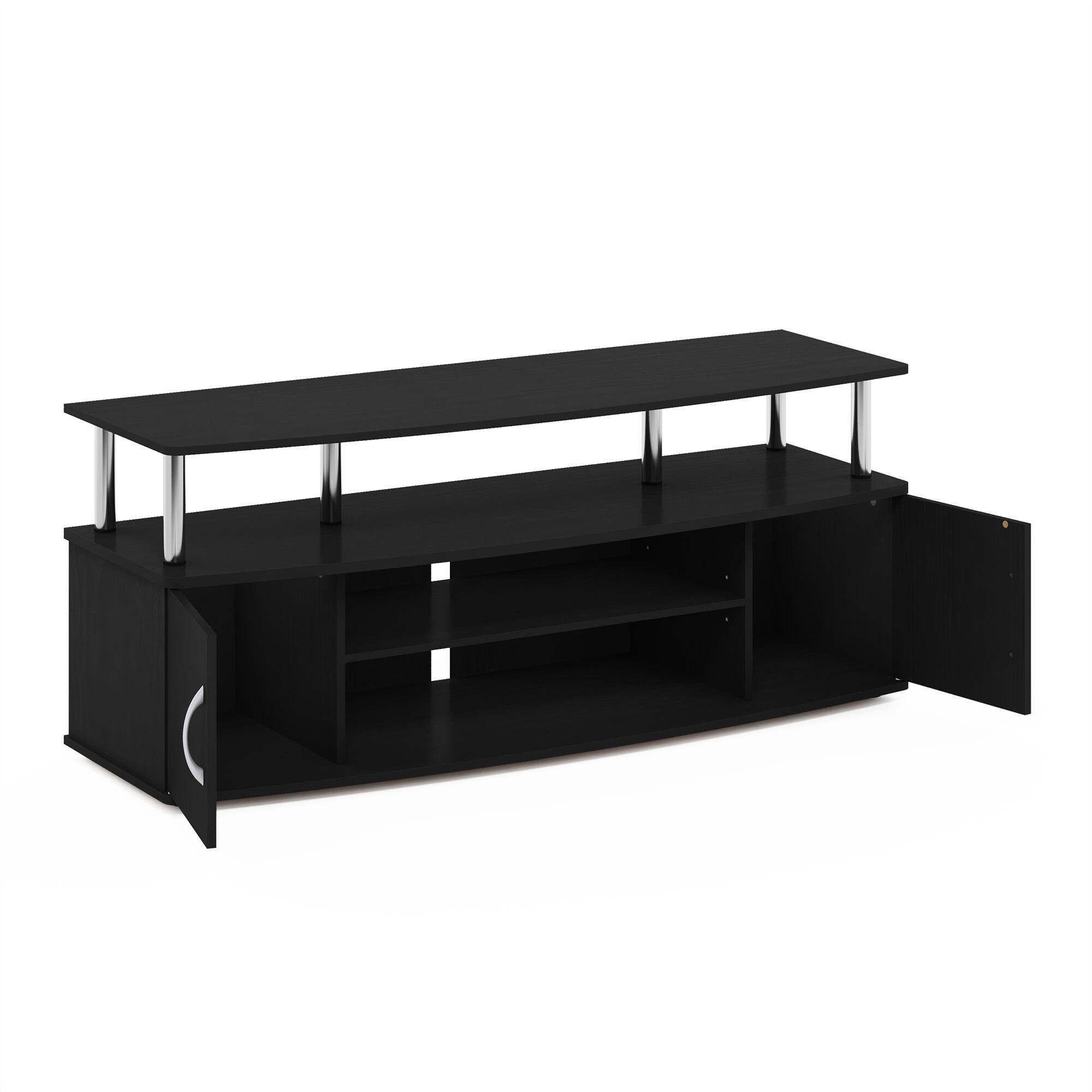 Alt View 3. Furinno - JAYA Large Entertainment Center Hold up to 55-IN TV, Stainless Steel Tubes - Americano/Stainless Steel.