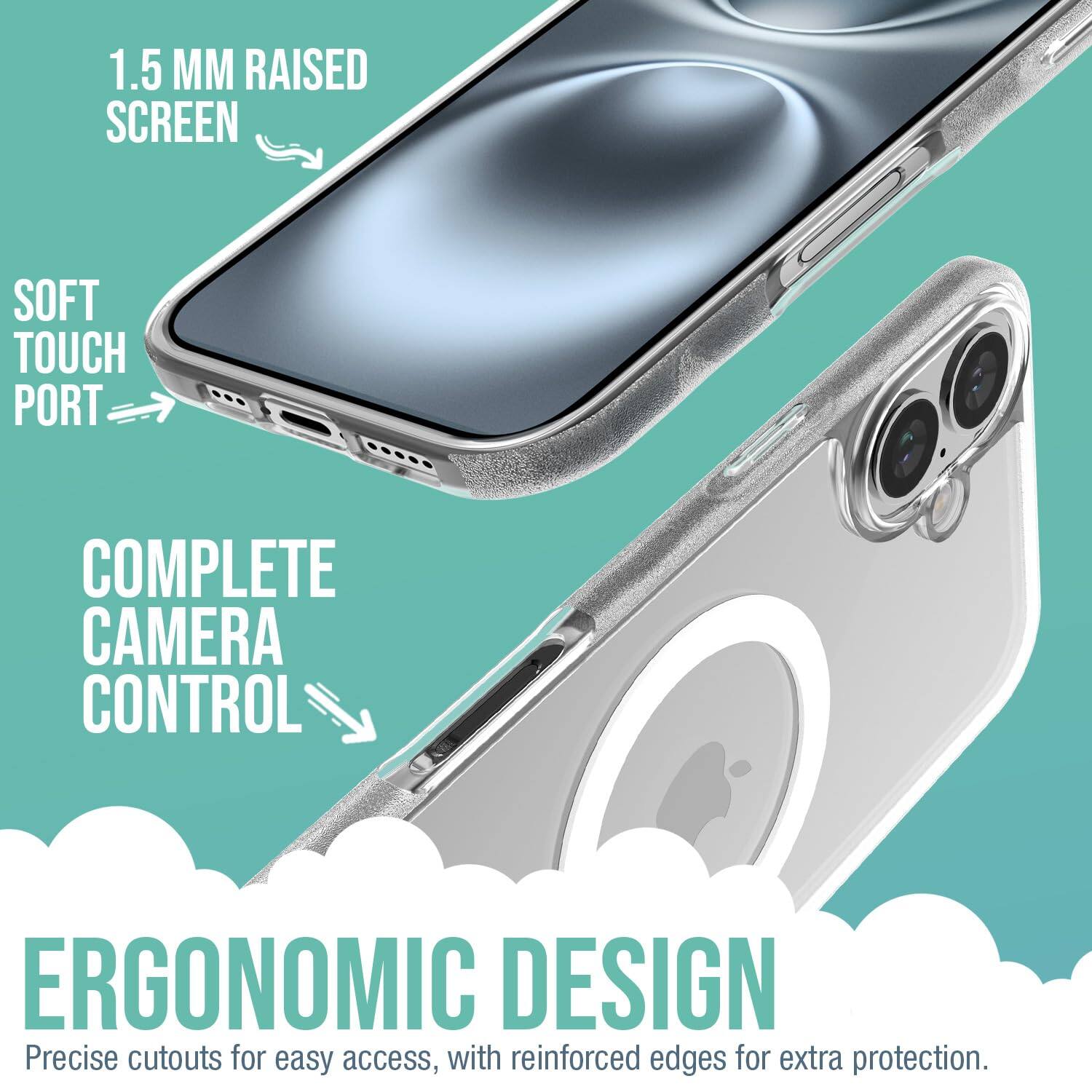 1.5 MM RAISED SCREEN  
SOFT TOUCH PORT  
COMPLETE CAMERA CONTROL  
ERGONOMIC DESIGN  

Precise cutouts for easy access, with reinforced edges for extra protection.