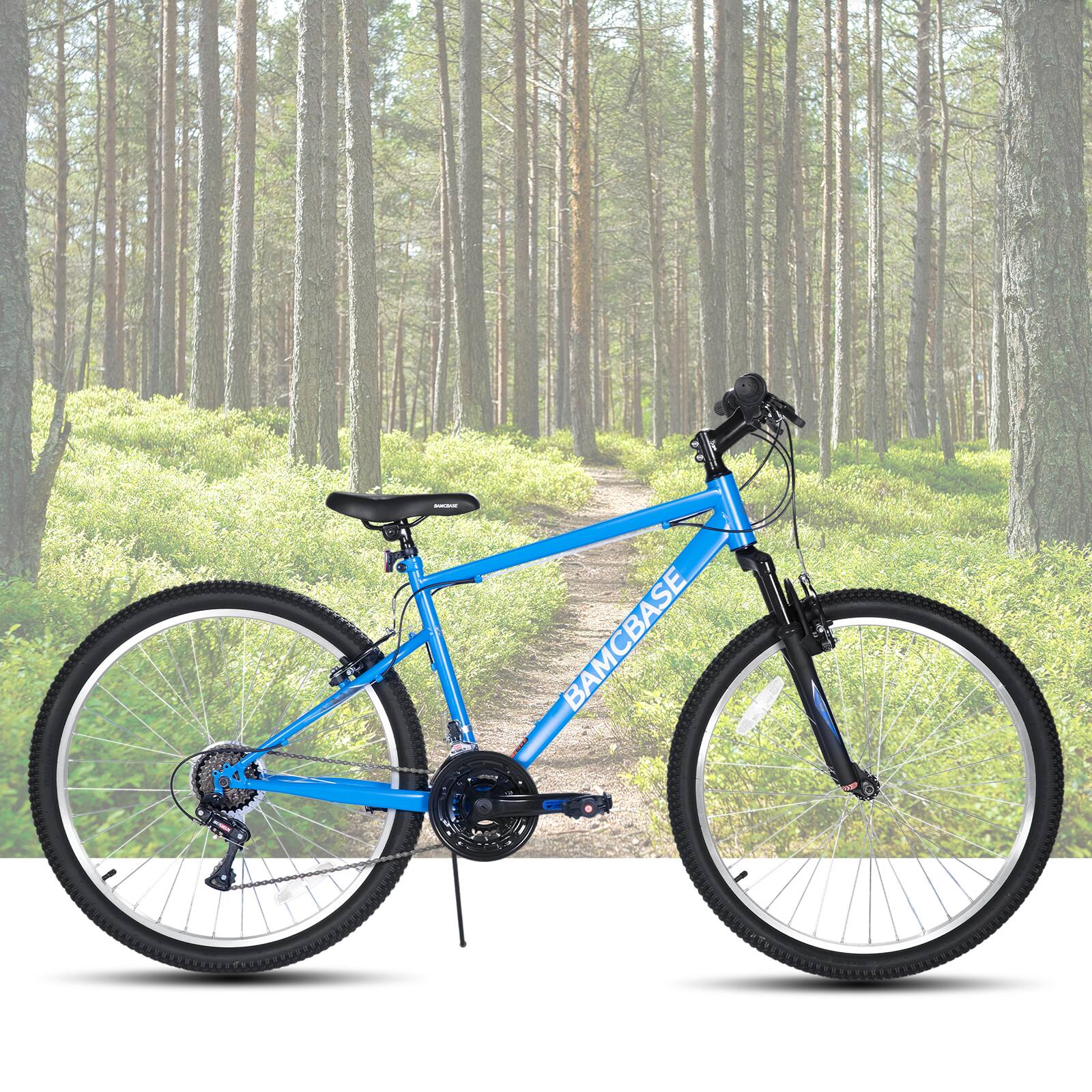 Angle. HILAND - BAMCBASE Agave 26 inch Mountain Bike with Hi-Ten Steel Frame, Front Suspension Fork, 18 Speed MTB for Adult Men, Blue - Blue.