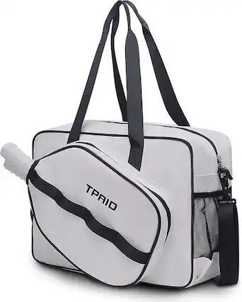 Front. Wikistore - WIKISTORE Pickleball Bag Sling Tote with Shoe Compartment Fits 2 Paddles Adjustable Strap White - White.