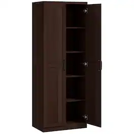 Homcom - 2-Door Kitchen Pantry, Freestanding Cabinet with 2 Adjustable Shelves for Dining Room - Brown