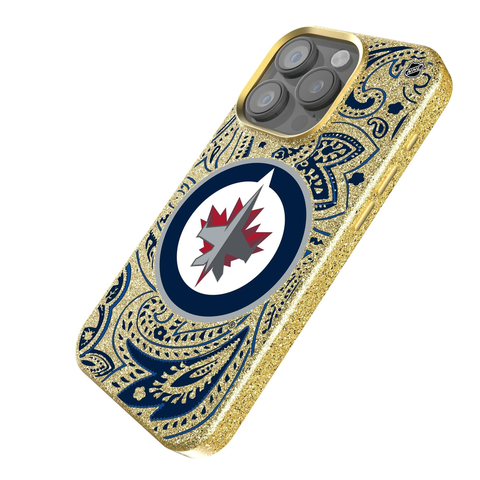 Alt View 1. Keyscaper - Gold Winnipeg Jets Paisley Bling iPhone Case - 14 - Gold.