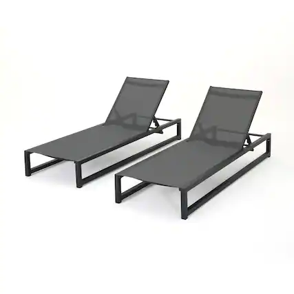 Front. Whisen - Outdoor Patio Chaise Lounge Chairs, Set of 2, 5-Position Adjustable Reclining Poolside Loungers, 400 lbs Capacity - Black|Gray.