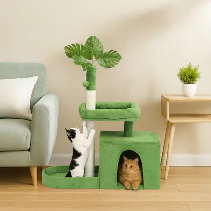 Front. Winado - 40in Cat Tower with Leaves, Cat Condo, Cats Activity Center with Cozy Hammock, Sisal Scratching Posts for Indoor Kittens - Green.