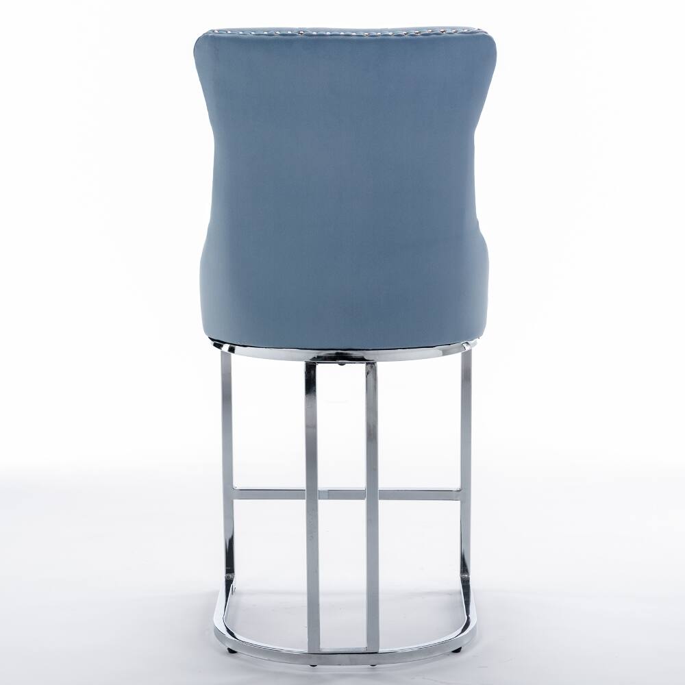 Alt View 3. Loheer - Loheer 26 Inch Counter Height Bar Stools Set of 2 Light Blue Velvet Kitchen Island Chairs with Chromed Metal Base - Light Blue.