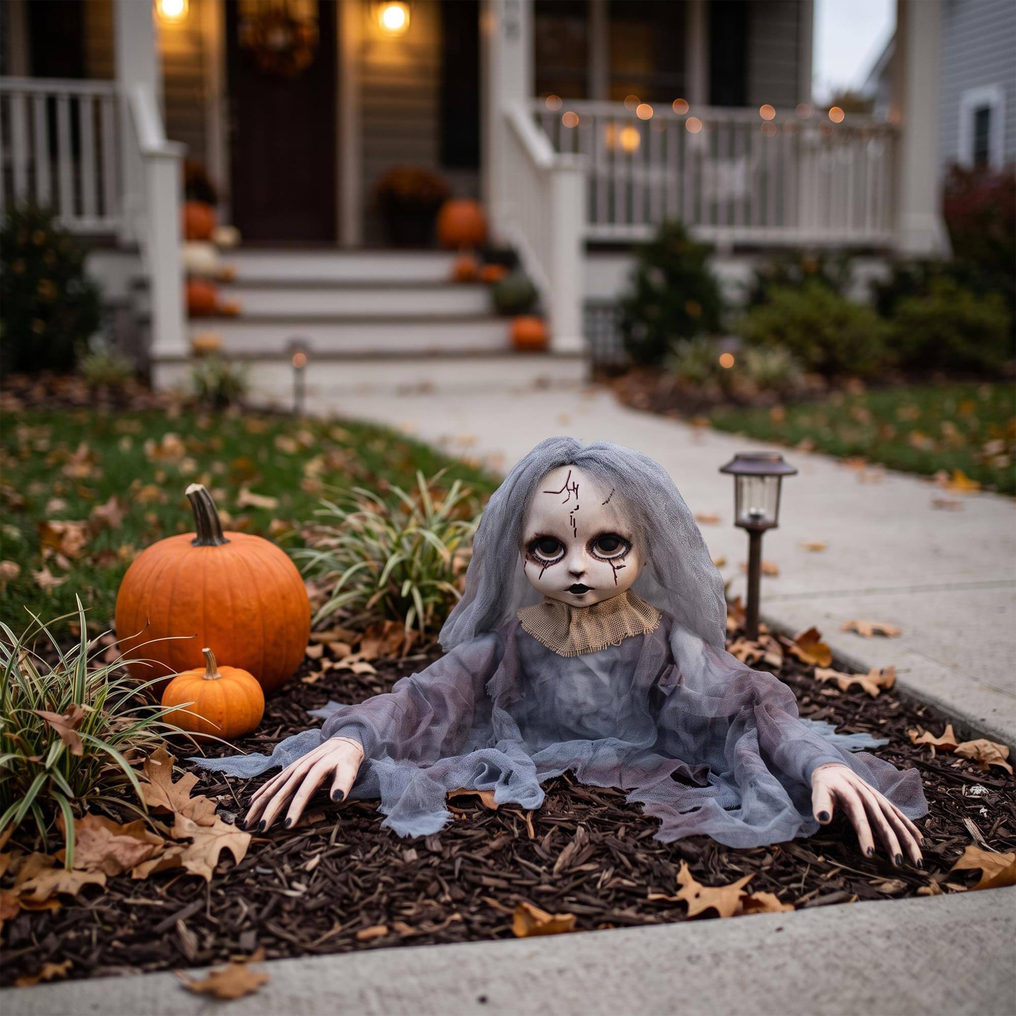 Alt View 3. Funworld - Creepy Doll Grave Breaker Halloween Decor | 12 Inches - Grey.