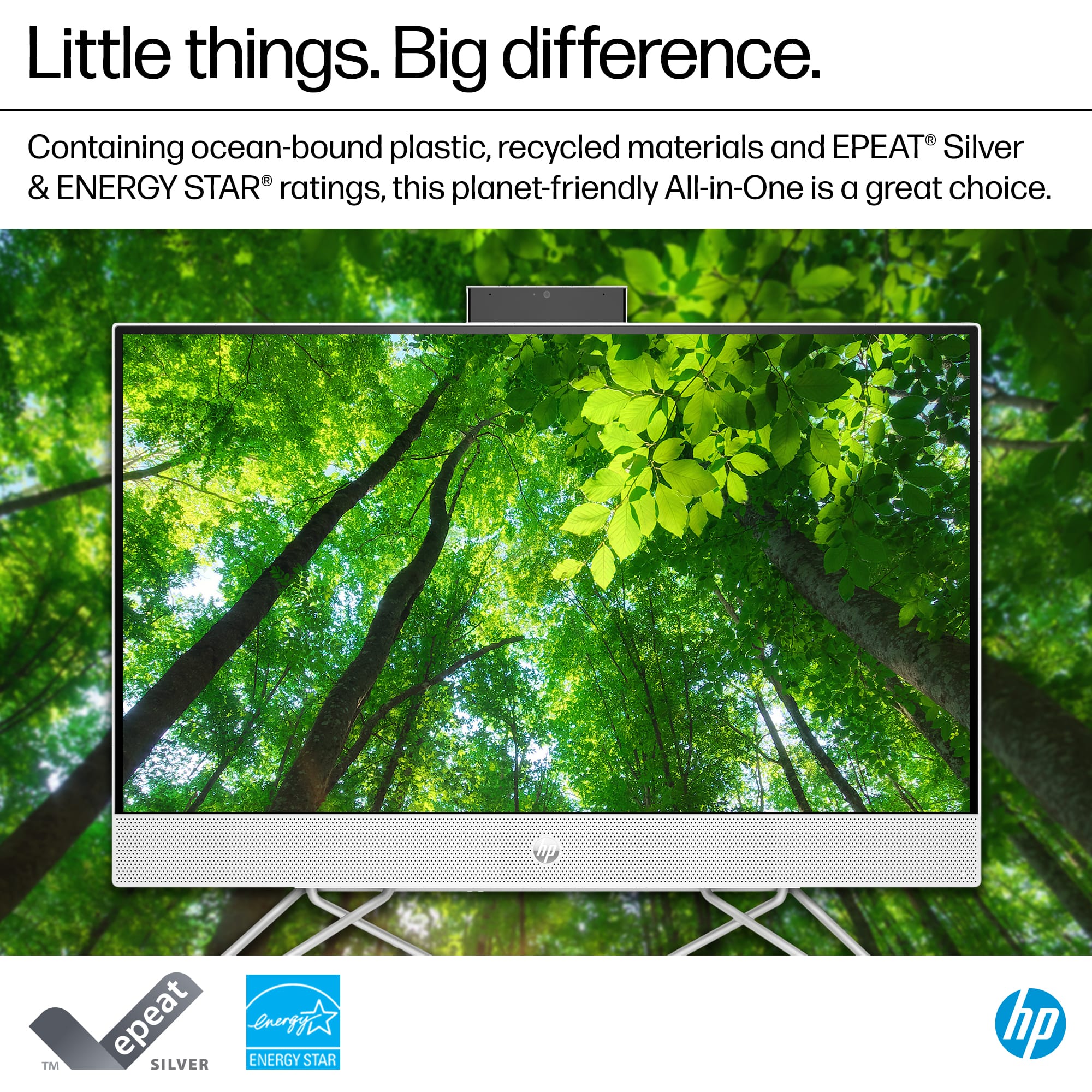 Little things. Big difference. Containing ocean-bound plastic, recycled materials, and EPEAT Silver & ENERGY STAR ratings, this planet-friendly All-in-One is a great choice.