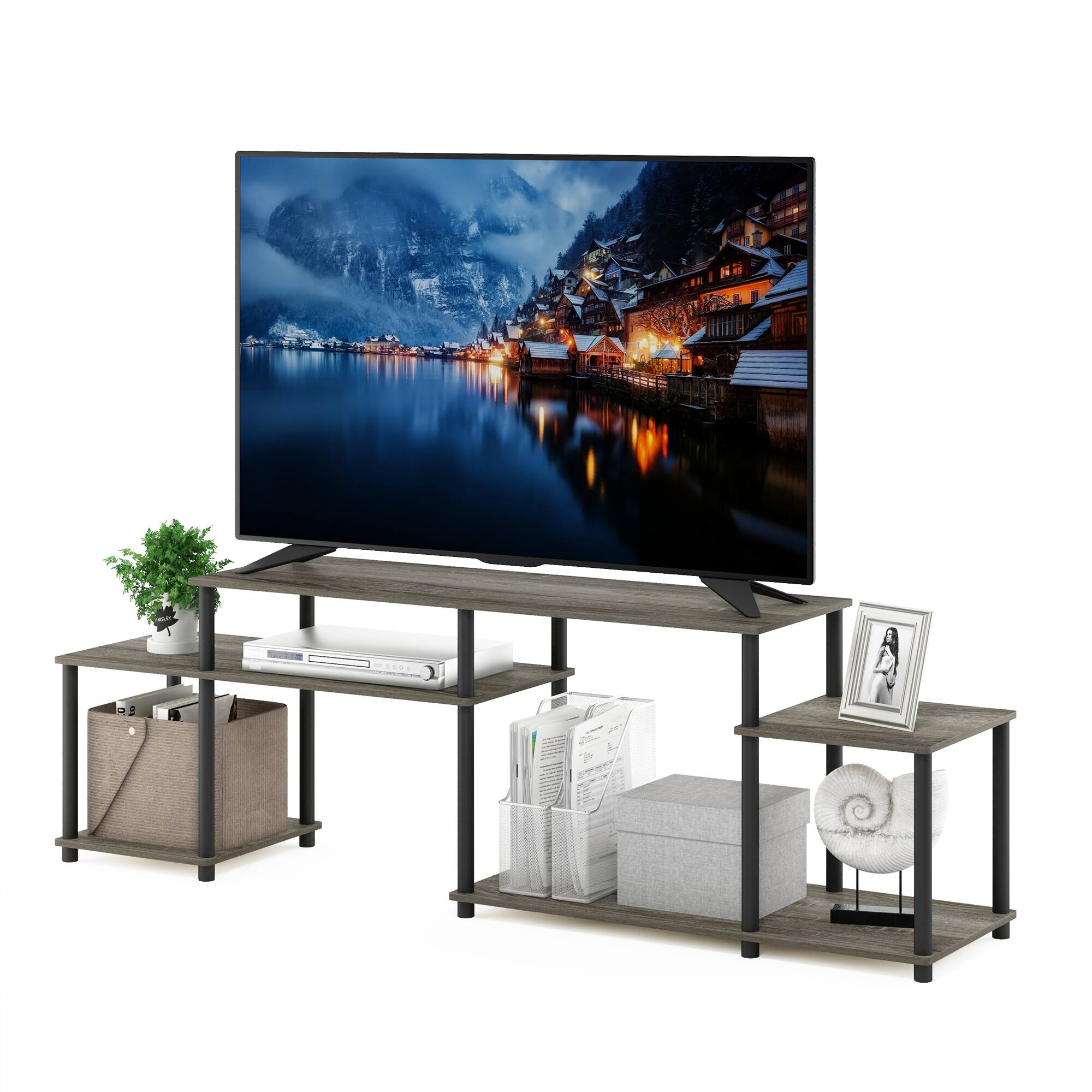 Alt View 3. Furinno - Turn-N-Tube Handel TV Stand for TV up to 55 Inch - French Oak/Black Classic Tube.