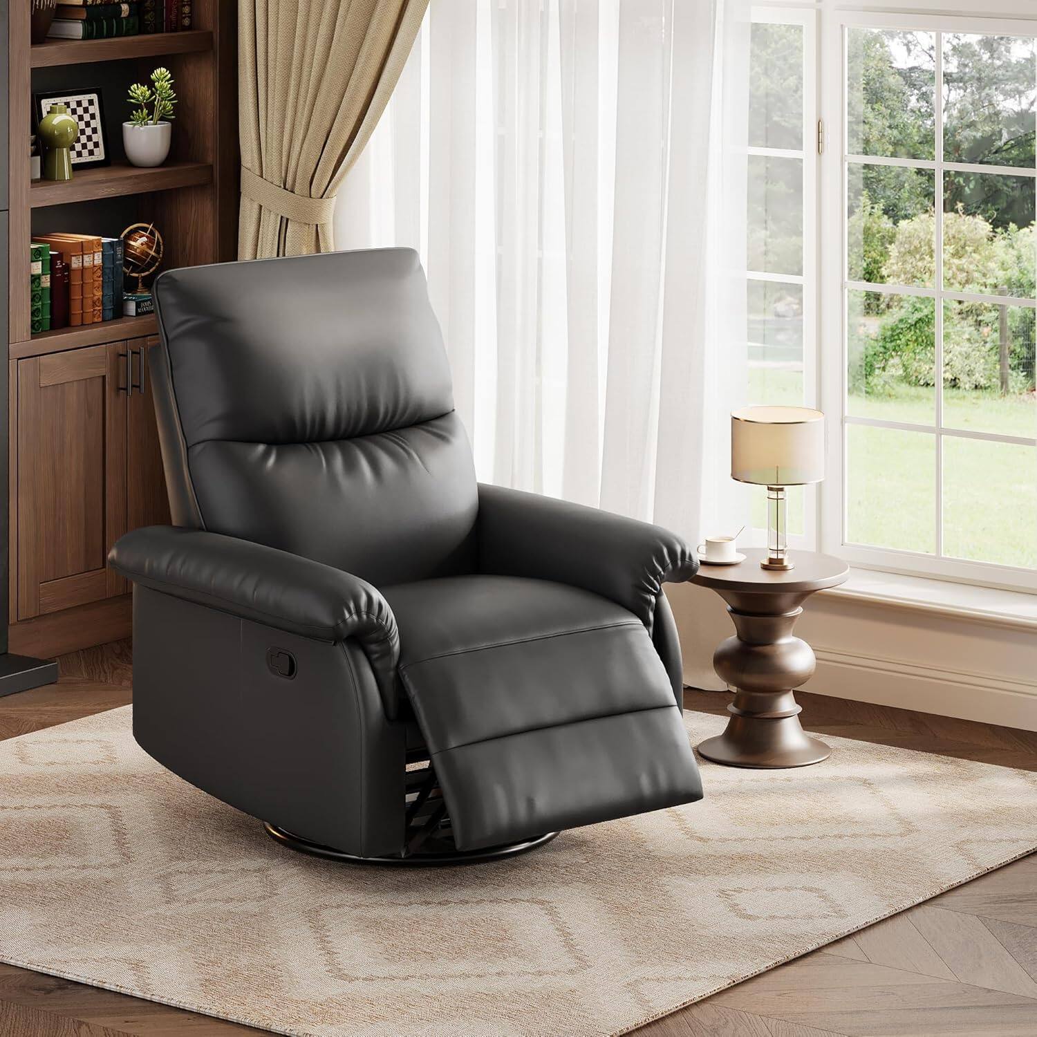 Alt View 4. Homhougo - 360° Swivel Recliner Chair – PU Leather, Deep Seat, Padded Arms, for Nursery, Bedroom or Living Room (Black) - Black.