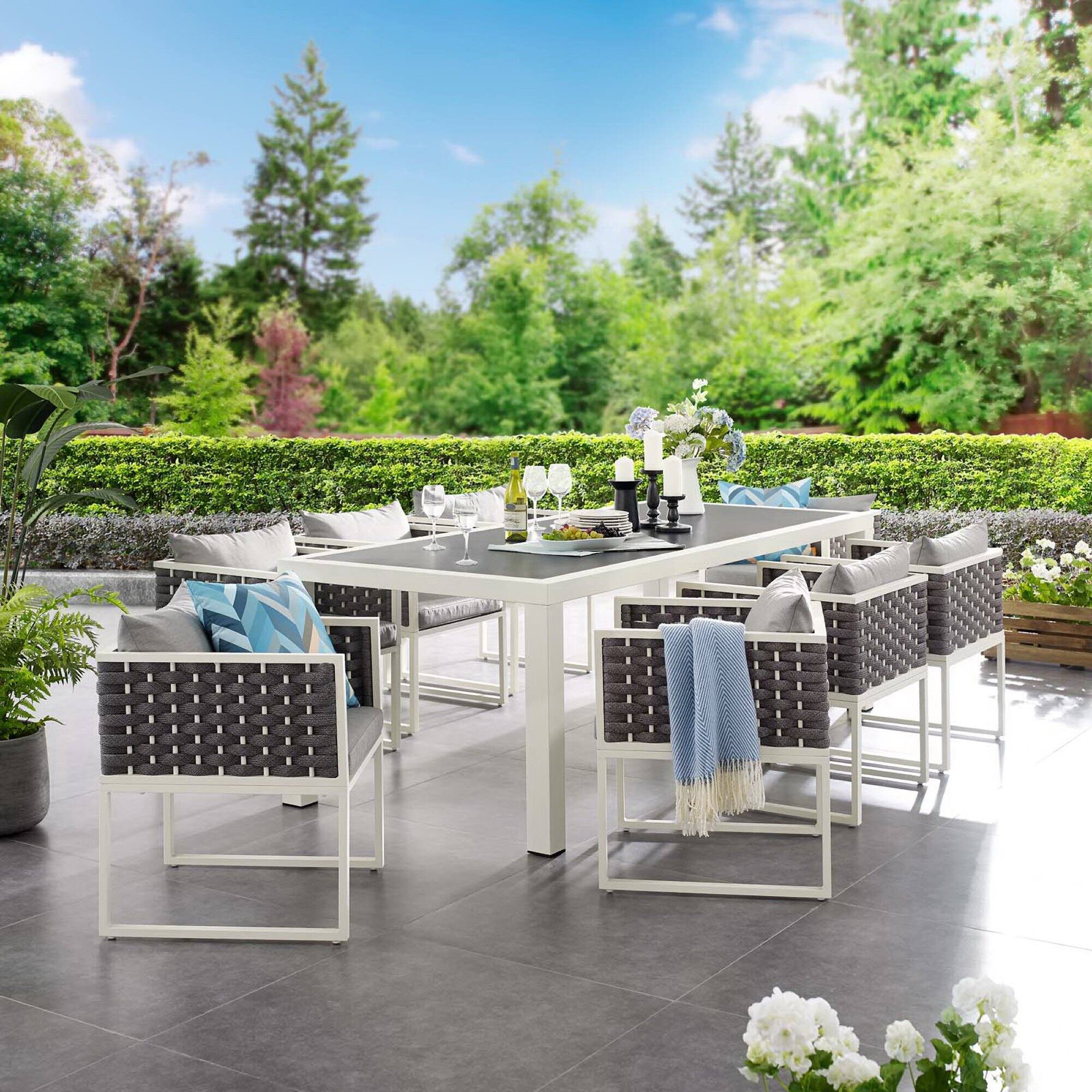Alt View 4. Modway - Stance 9-Piece Outdoor Patio Aluminum Dining Set - White Gray.