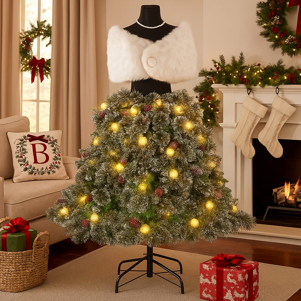 BreeBe - 5FT Artificial Mannequin Christmas Tree – Pre-Lit Hinged Dress Form with Branch Tips - Green