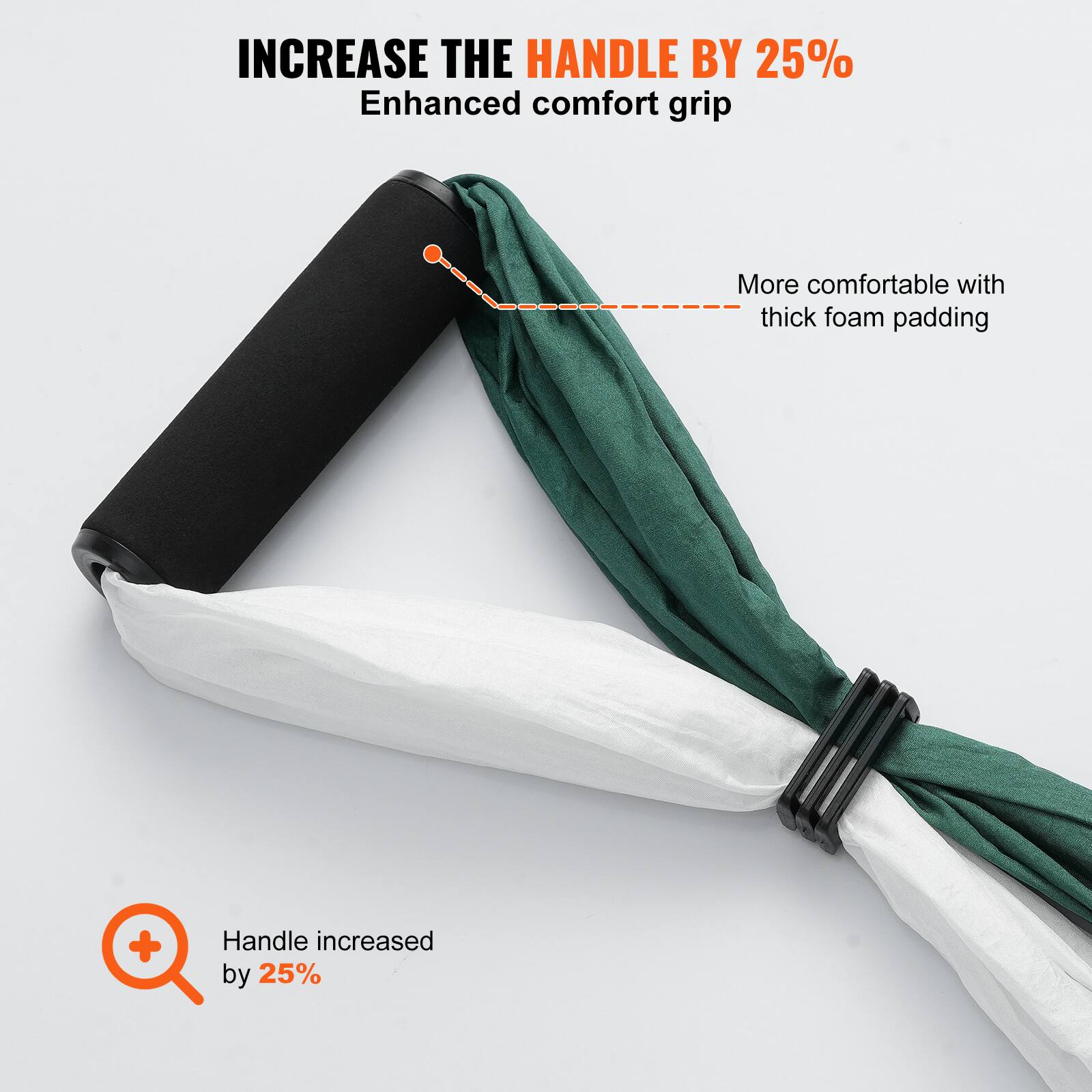 INCREASE THE HANDLE BY 25%  
Enhanced comfort grip  

More comfortable with thick foam padding  

Handle increased by 25%