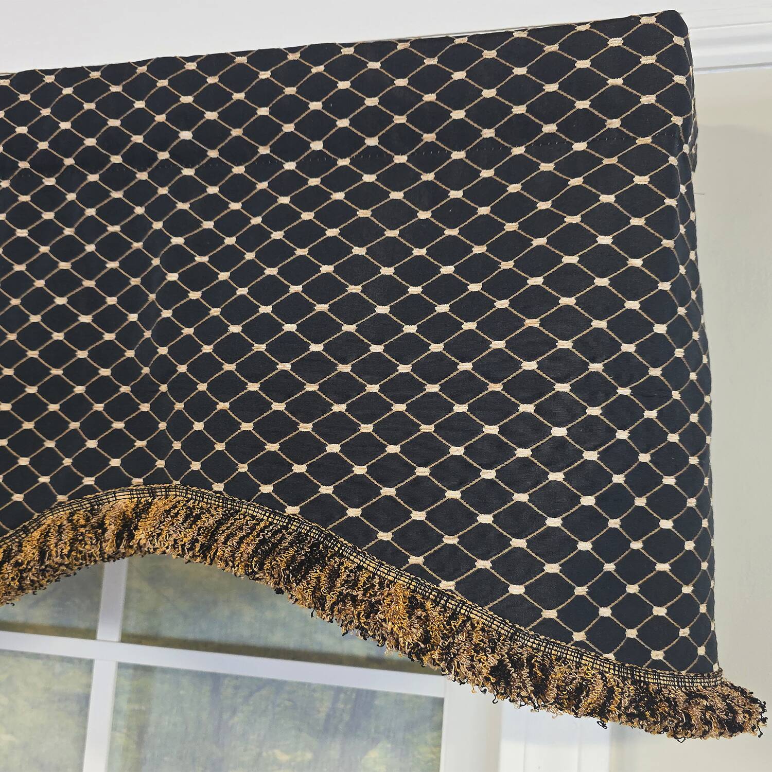 Back. RLF Home - RLF Home 100% Cotton Passat Trimmed Cornice Lined Window Valance 50" x 17" Black - Black.