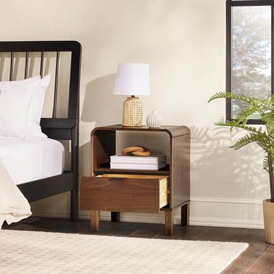 Walker Edison Modern Curved Frame 1 Drawer Solid Wood