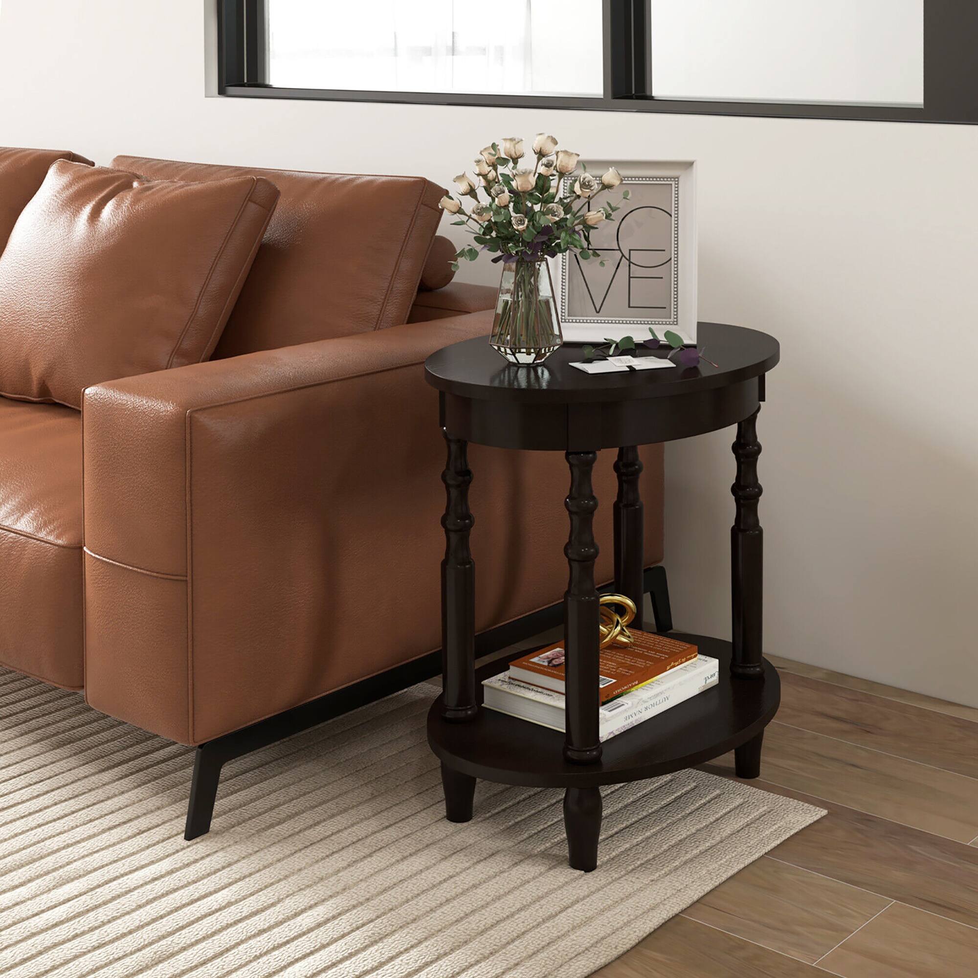 Alt View 3. Gymax - Gymax 2-Tier End Table Oval Compact Sofa Side Nightstand w/ Storage Shelf Espresso - Espresso.