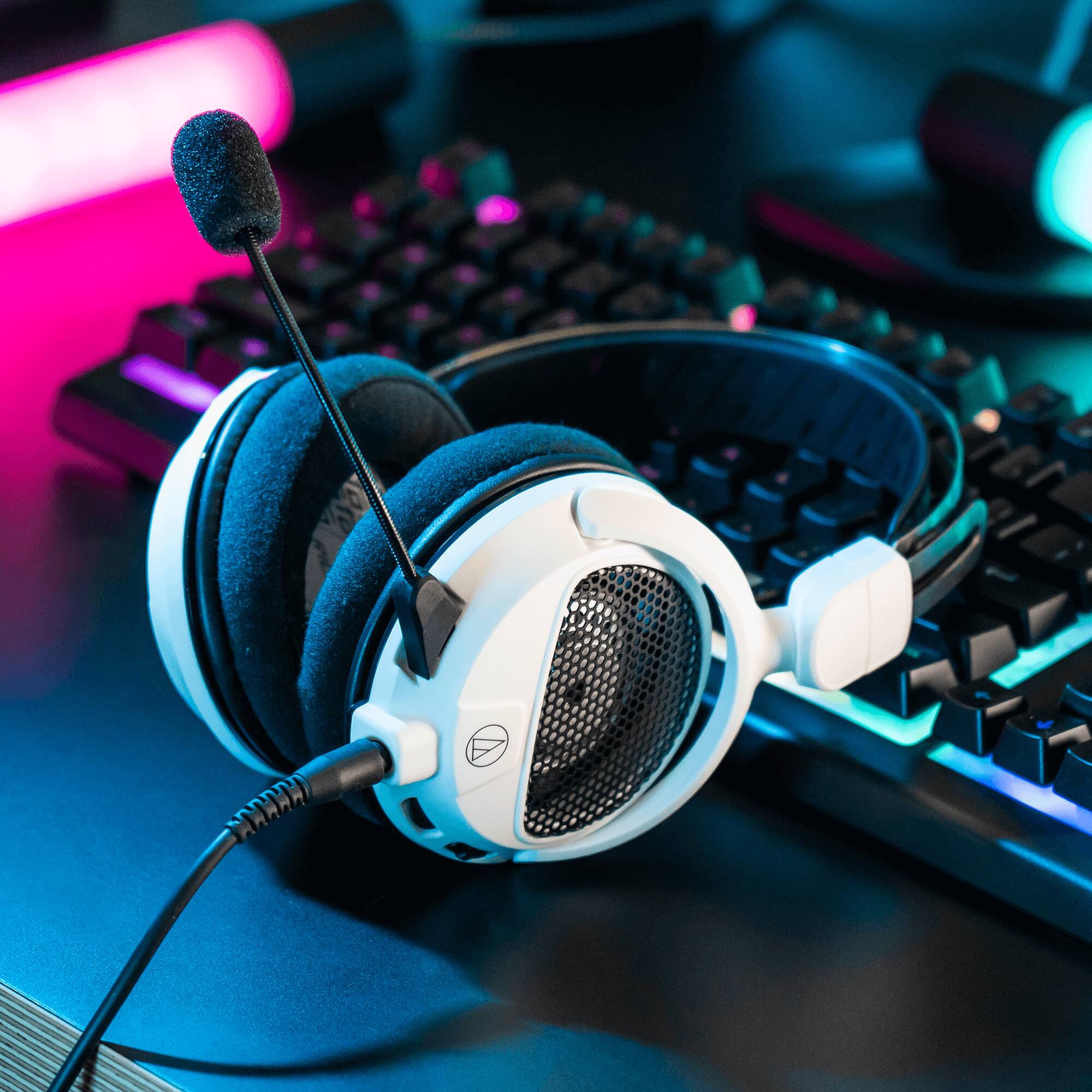 Alt View 2. Audio-Technica - Audio-Technica Consumer ATH-GDL3 Open-Back Over-Ear Gaming Headset (White) - White/Black.