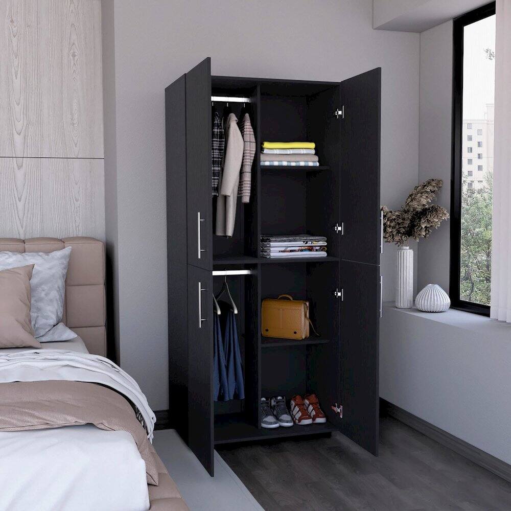 Alt View 4. TuHome - Hazel Armoire Black MDF - White.