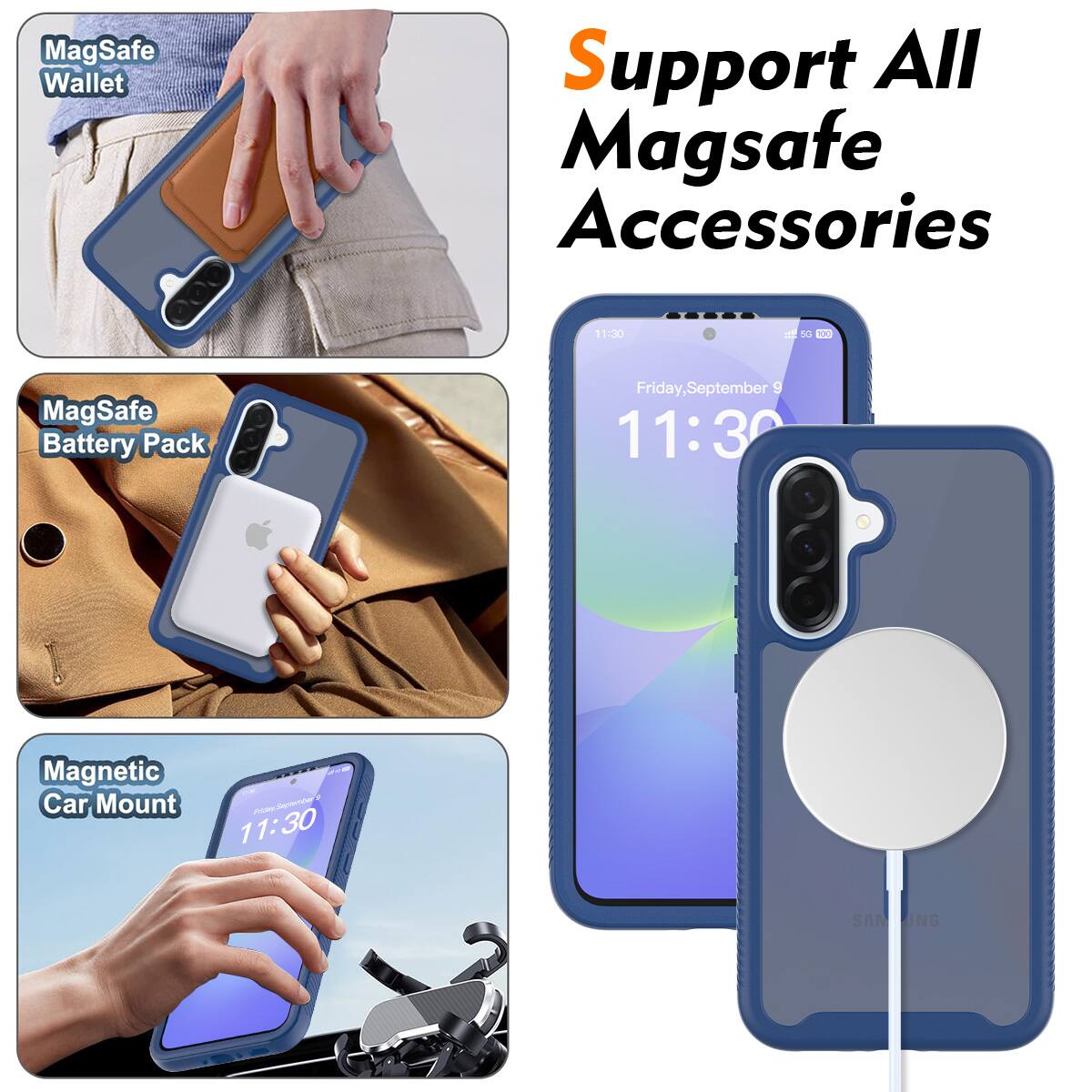 Support All MagSafe Accessories

- MagSafe Wallet
- MagSafe Battery Pack
- Magnetic Car Mount
