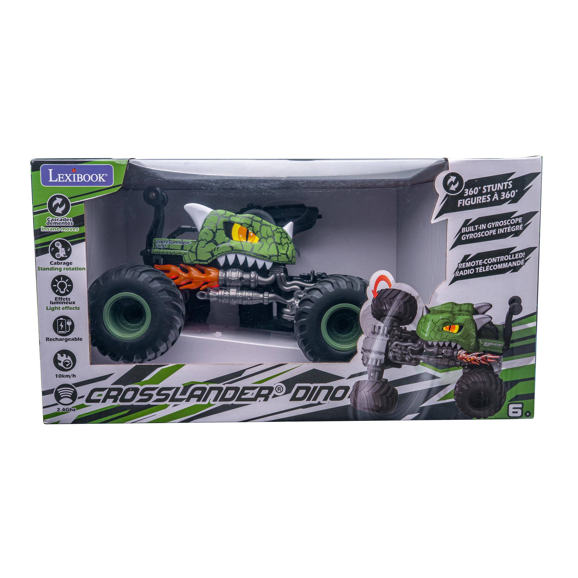 LEXIBOOK Cascades dementes Insane moves Cabrage Standing rotation  
CROSSLANDER and  
360 STUNTS 360 FIGURES BUILT-IN GYROSCOPE INTGR GYROSCOPE RADIO TELECOMMAND  
Effets lumineux Light effects  
3:16  
@  
Rechargeable  
10km/h CROSSLANDER DINO 2,4Ghz  
6+