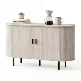 Costway - 47" Fluted Sideboard Buffet Cabinet Coffee Bar Console Table with Metal Legs - Natural