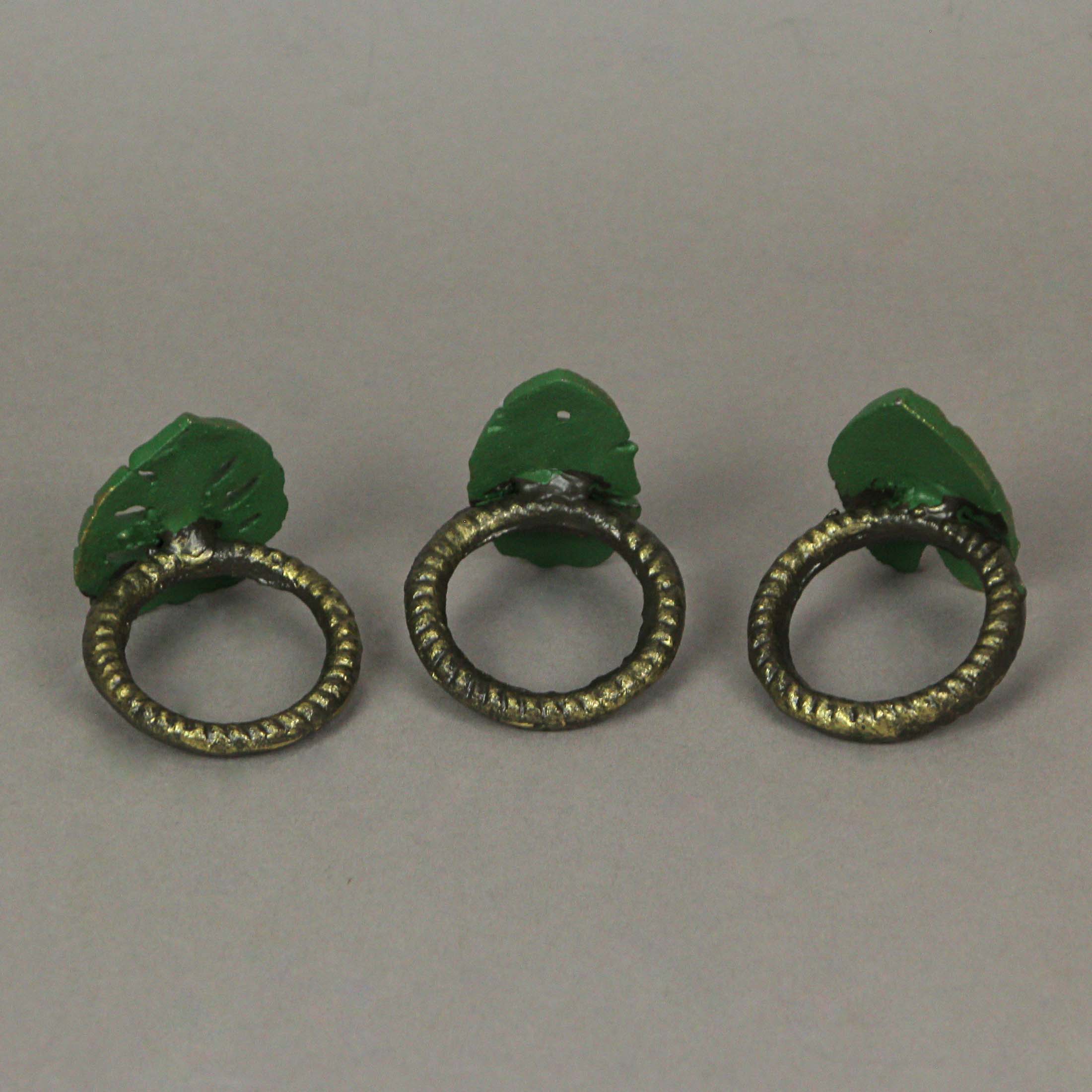Alt View 2. Zeckos - Set of 6 Green Bronze Cast Iron Tropical Leaf Napkin Rings Dining Decor - Green.