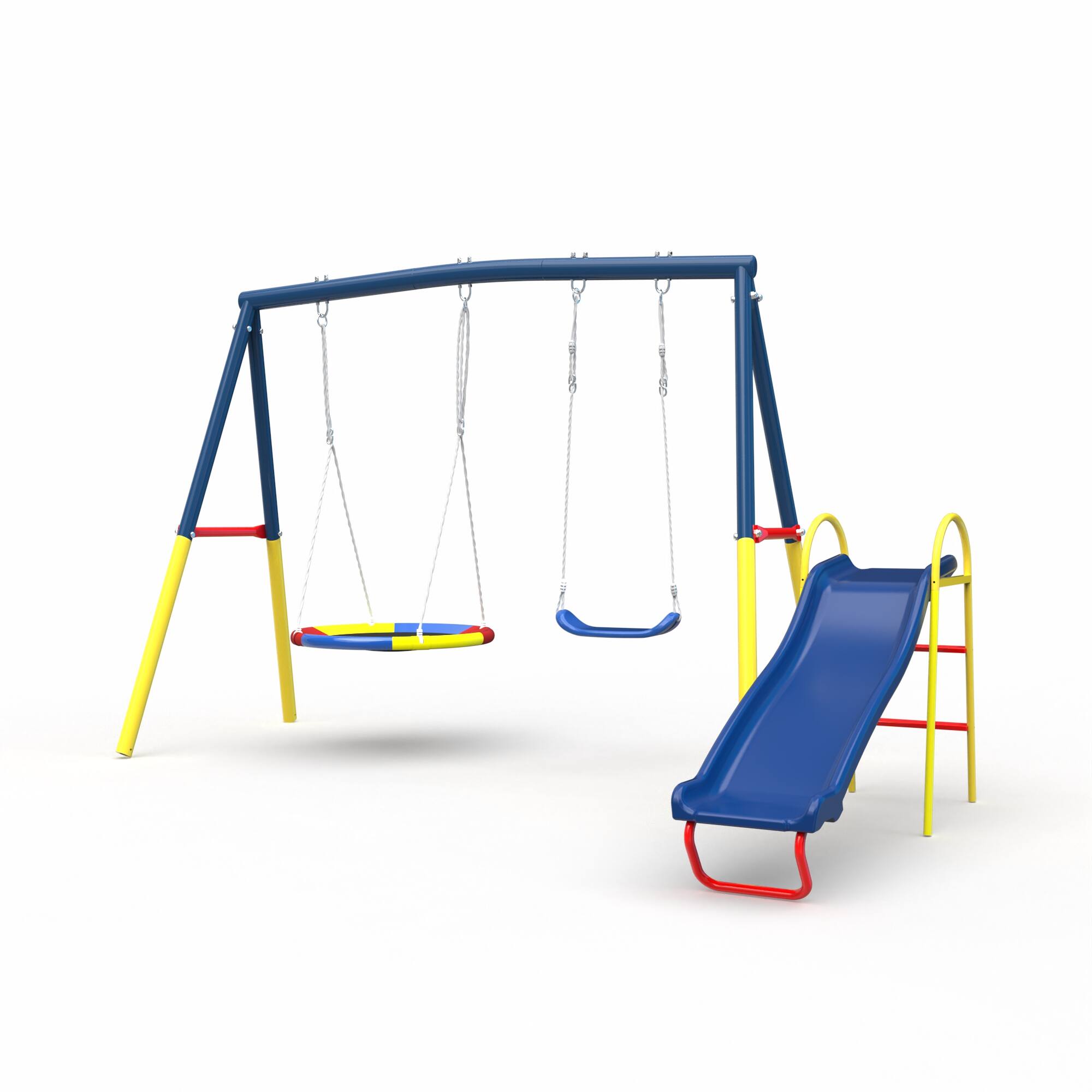 Alt View 1. Siljoy - 3‑in‑1 Swing Set with Slide, Saucer Swing & Belt Swing, Heavy‑Duty Metal, for Backyard, ASTM Certified - Blue.